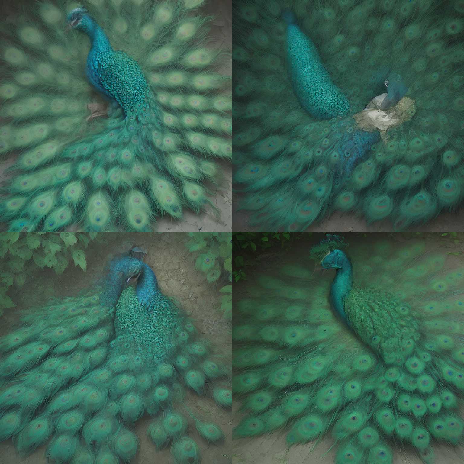 A peacock sleeping