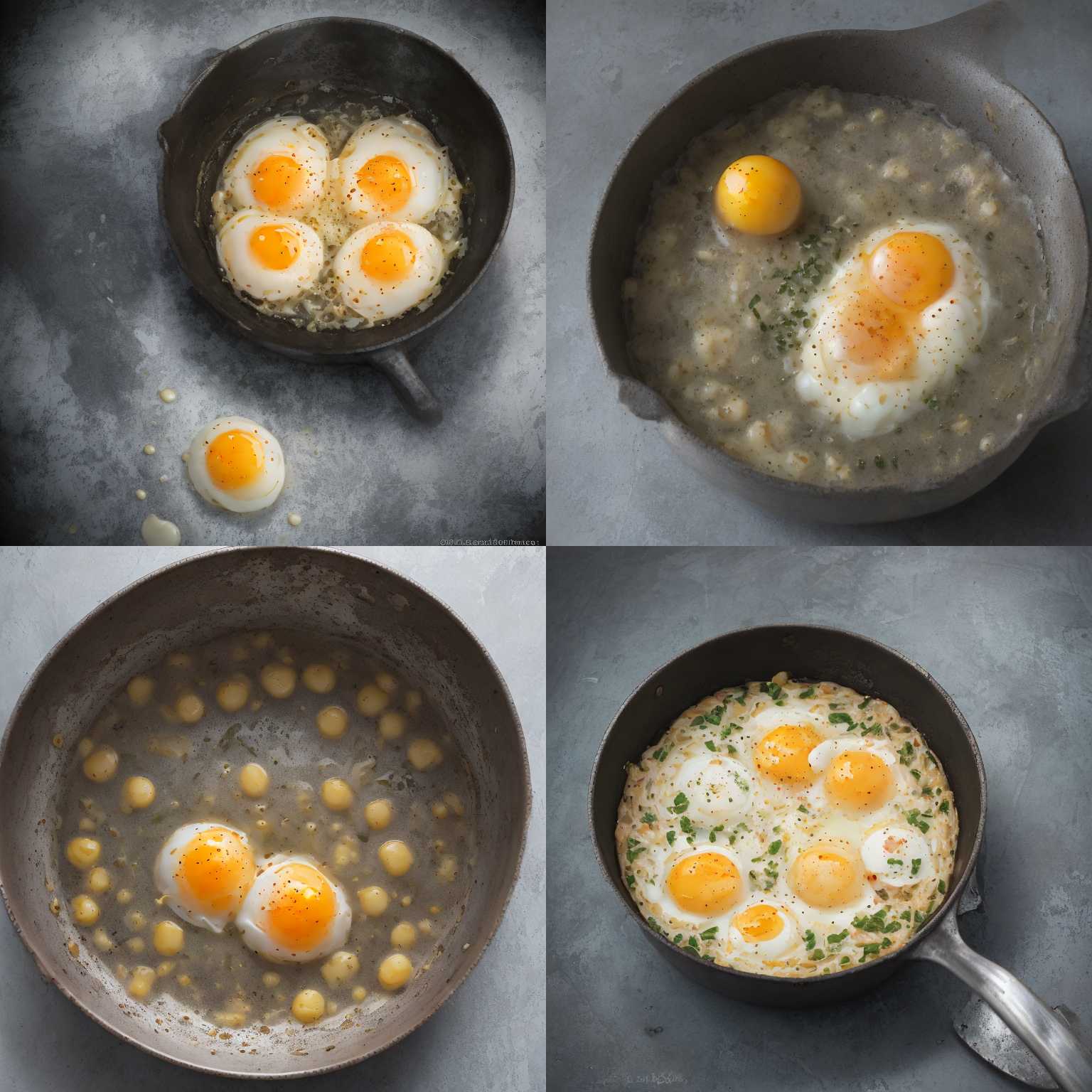 A cracked egg in a cold pan