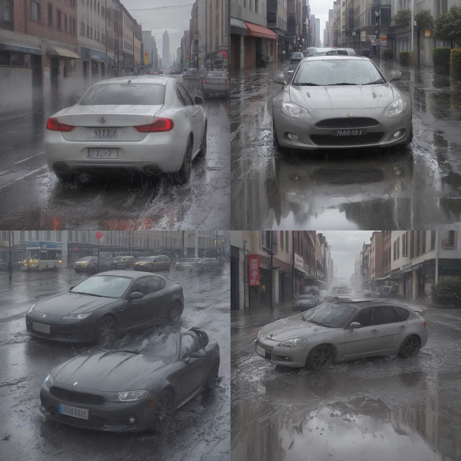 A car speeding through a puddle