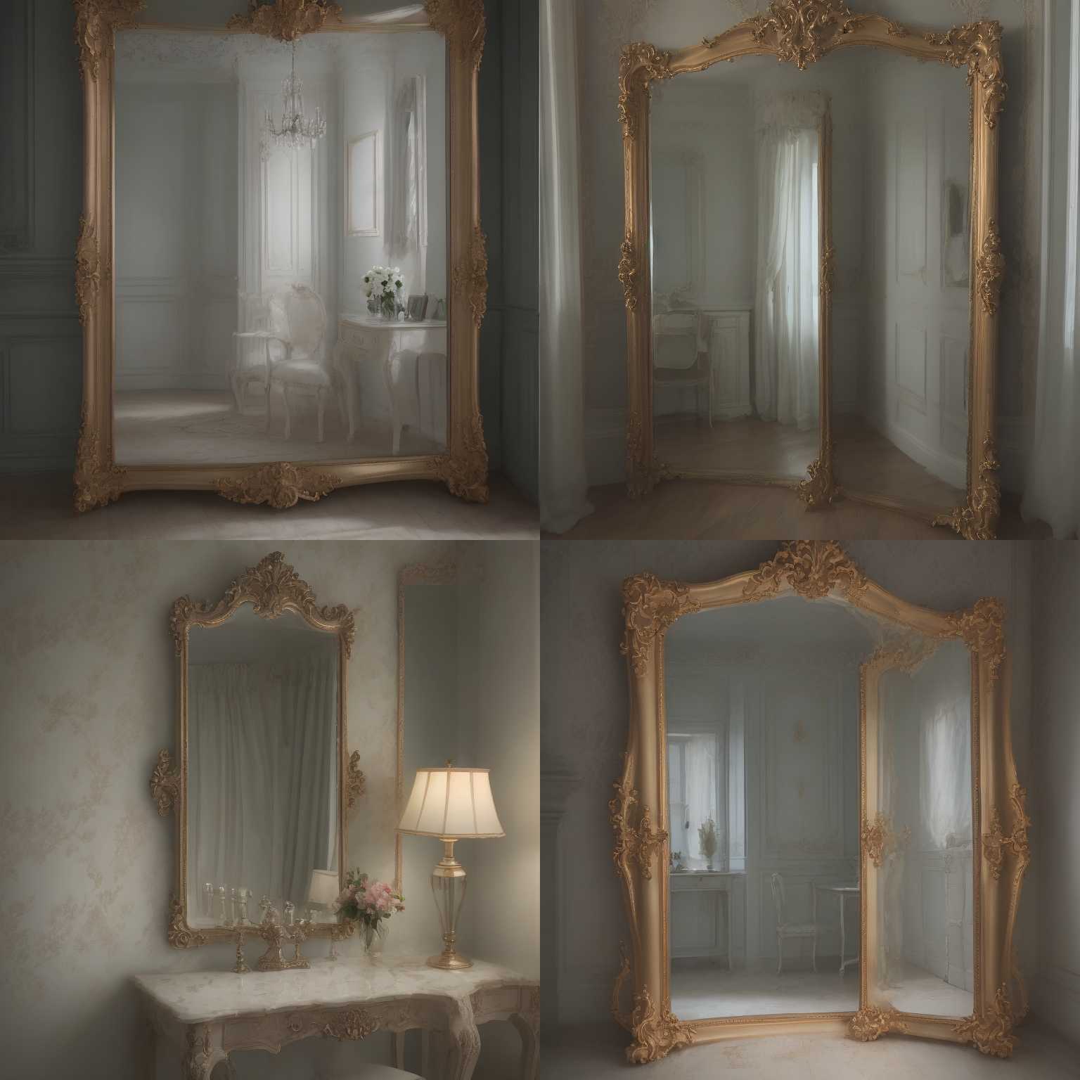 A mirror in a room without light