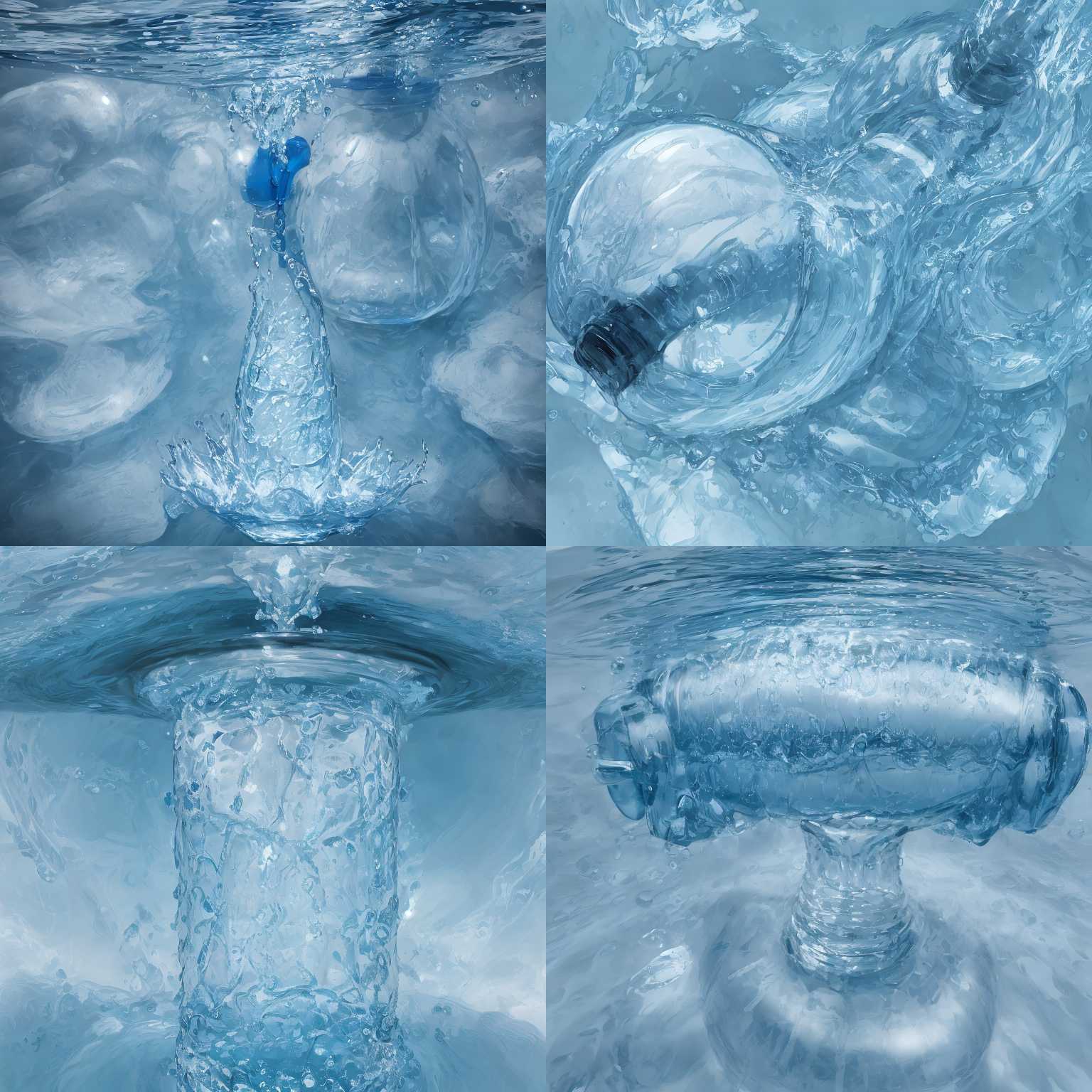 An uncapped water bottle turning upside down