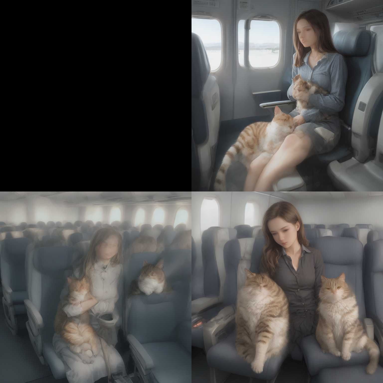 A passenger with her cat on the plane