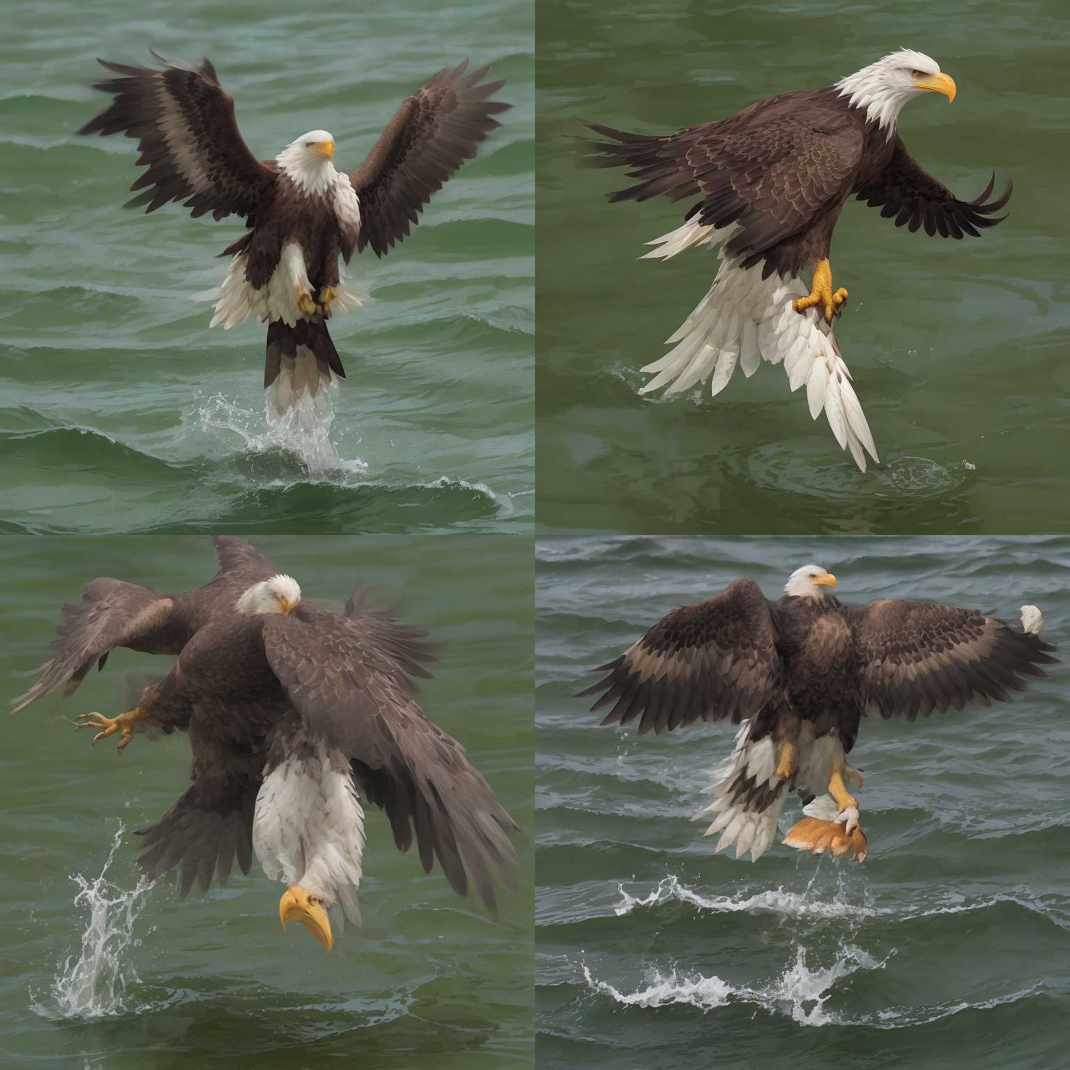An eagle catching a fish