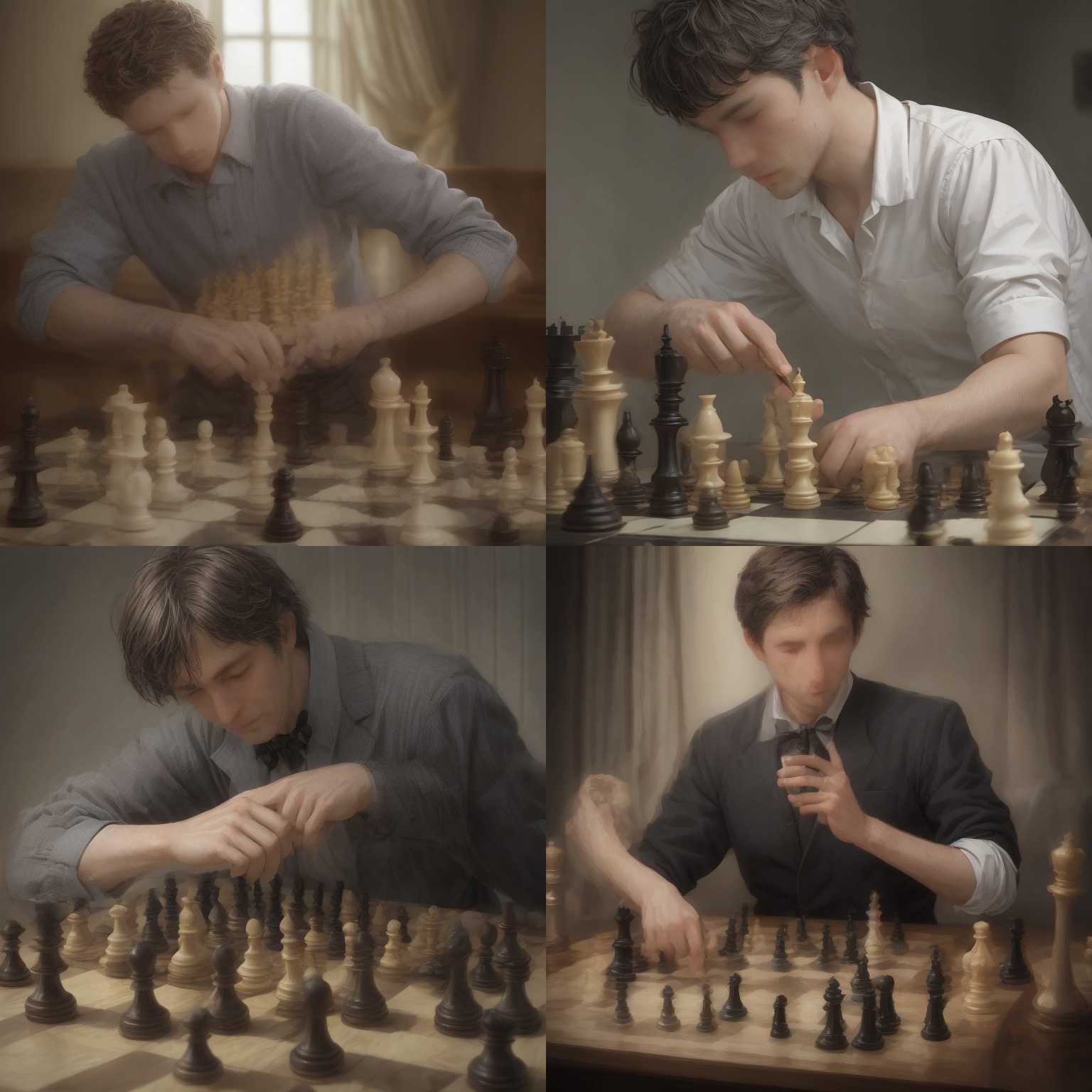 A chess player setting up pieces