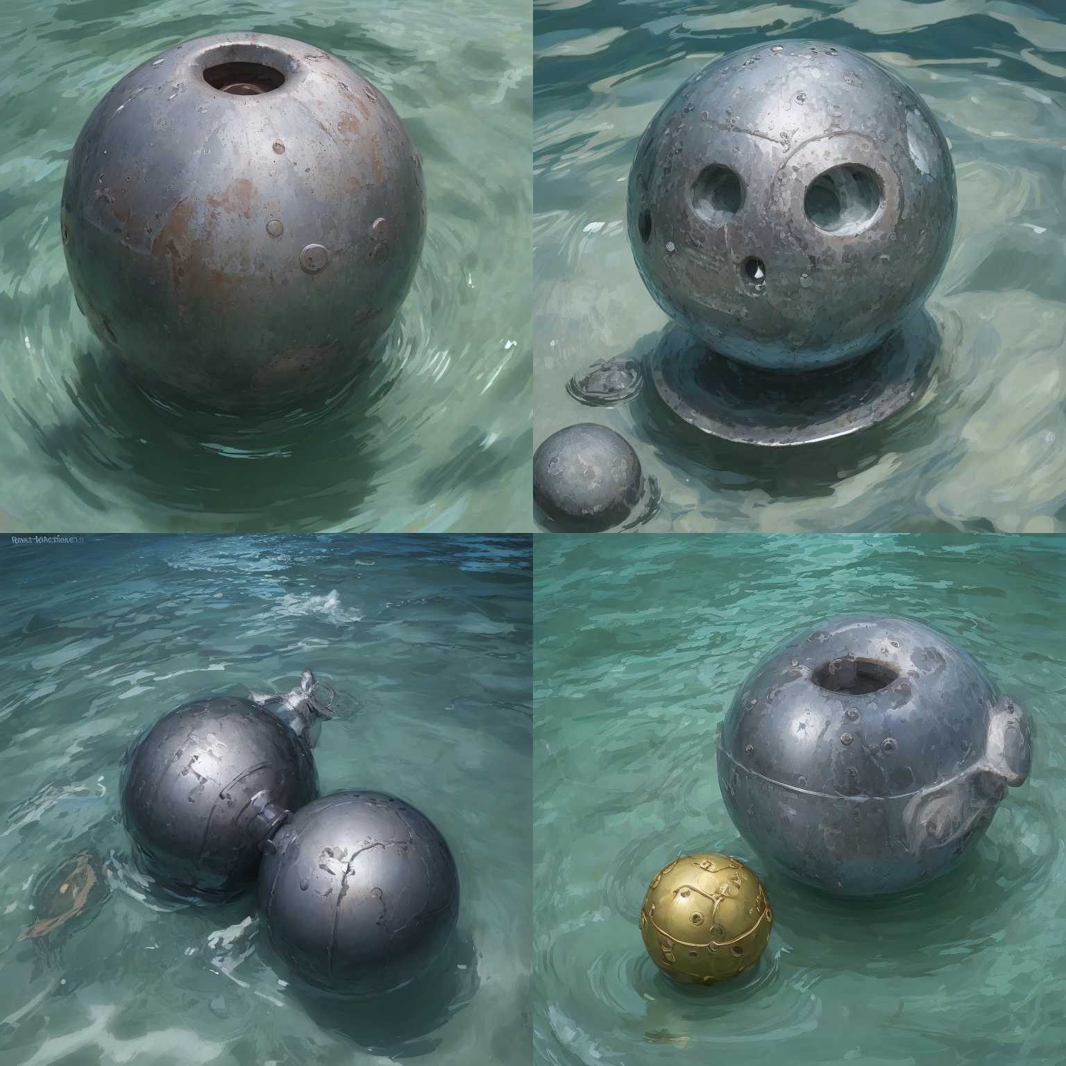 An iron ball in water