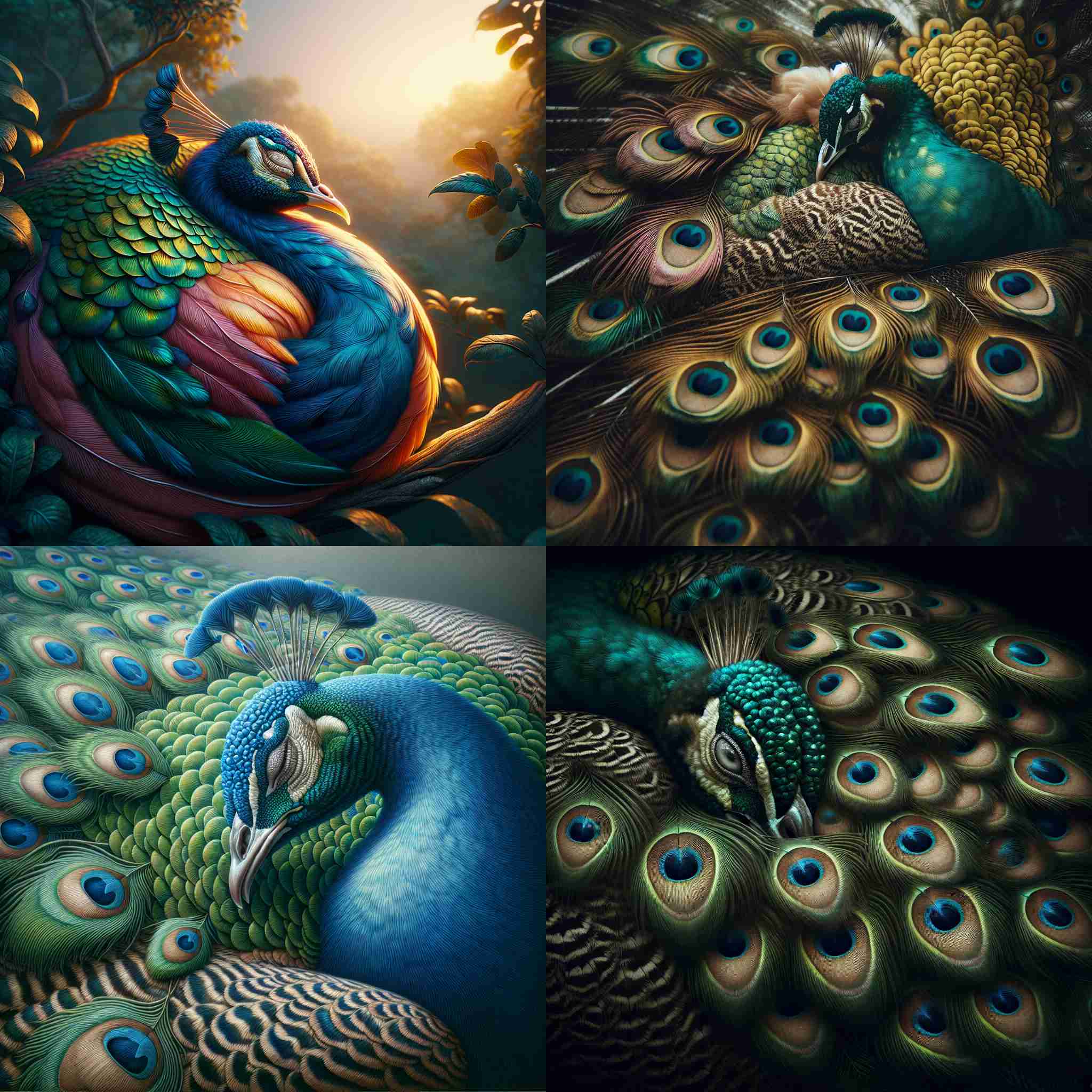 A peacock sleeping