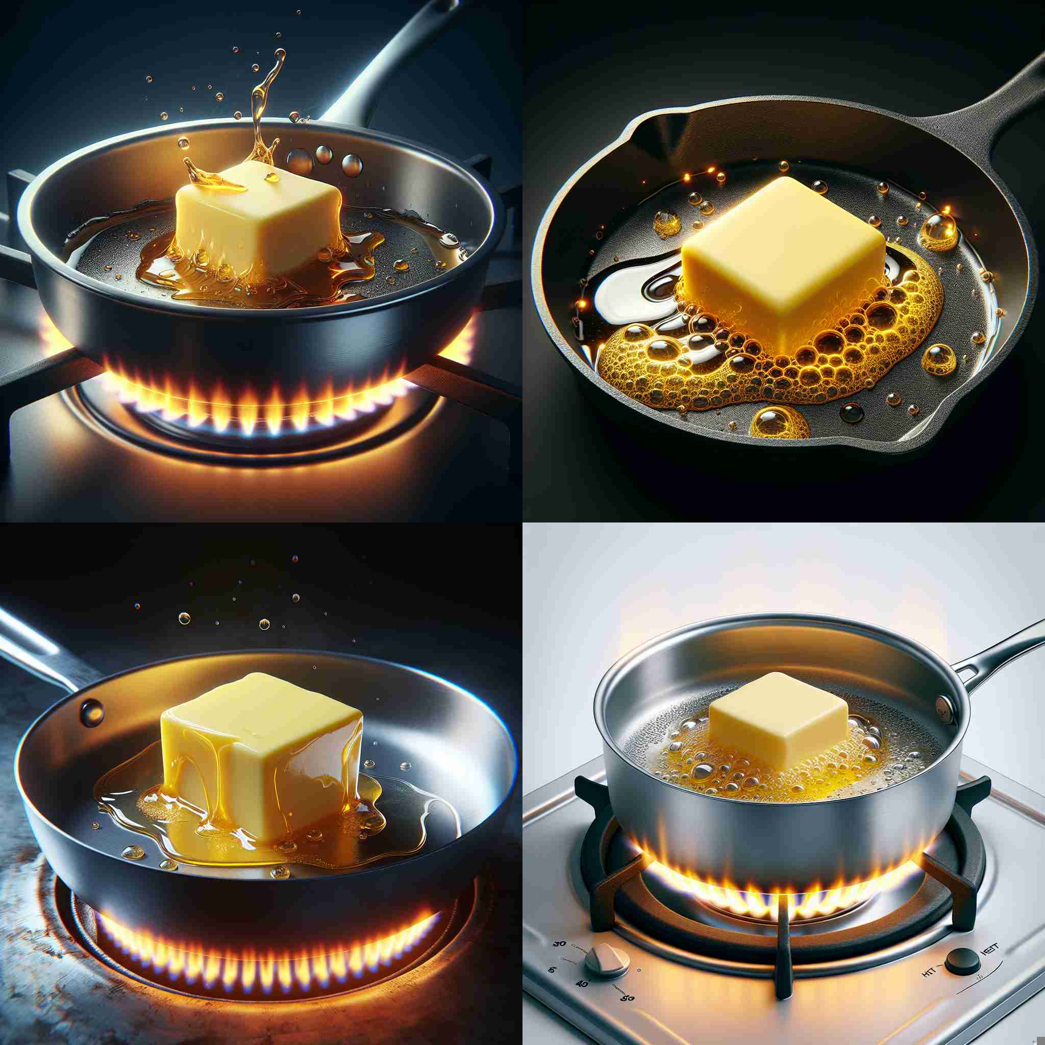 A piece of butter in a heated pan