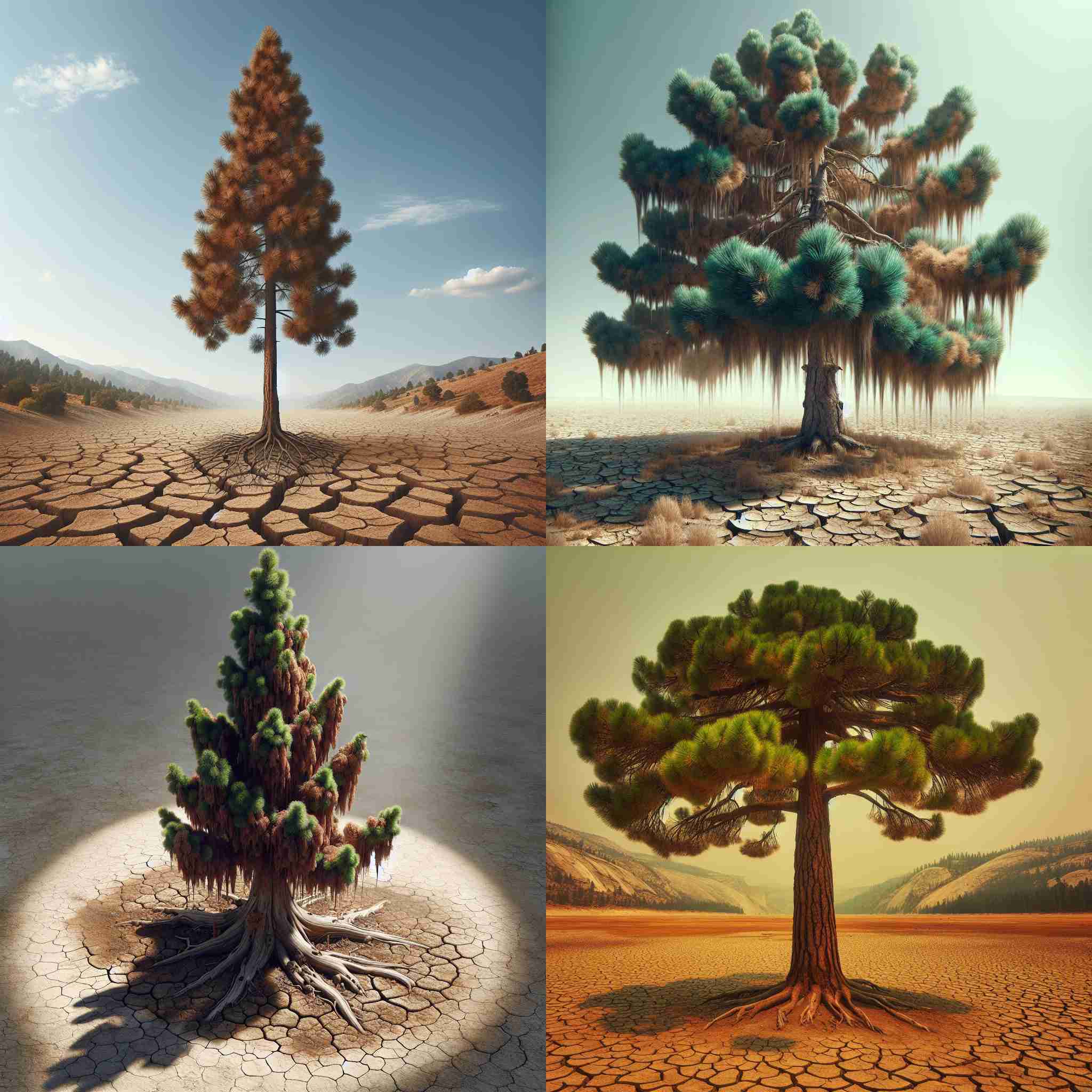 A pine tree in severe drought