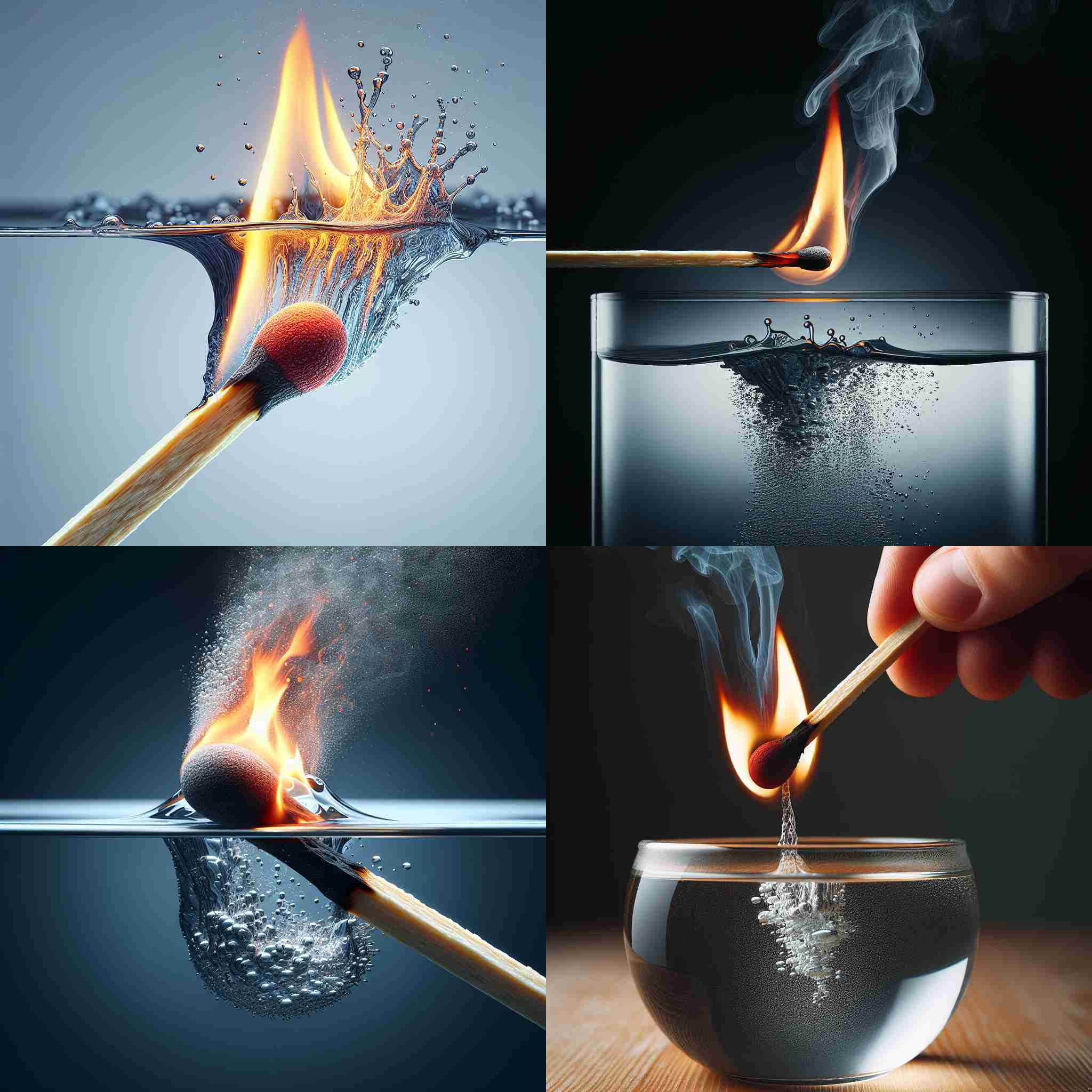 A burning matchstick dipped into water