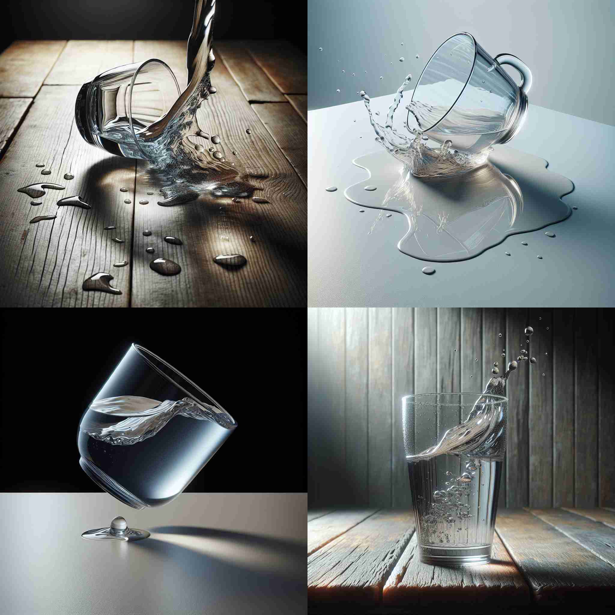 A full cup of water tipped over on a table