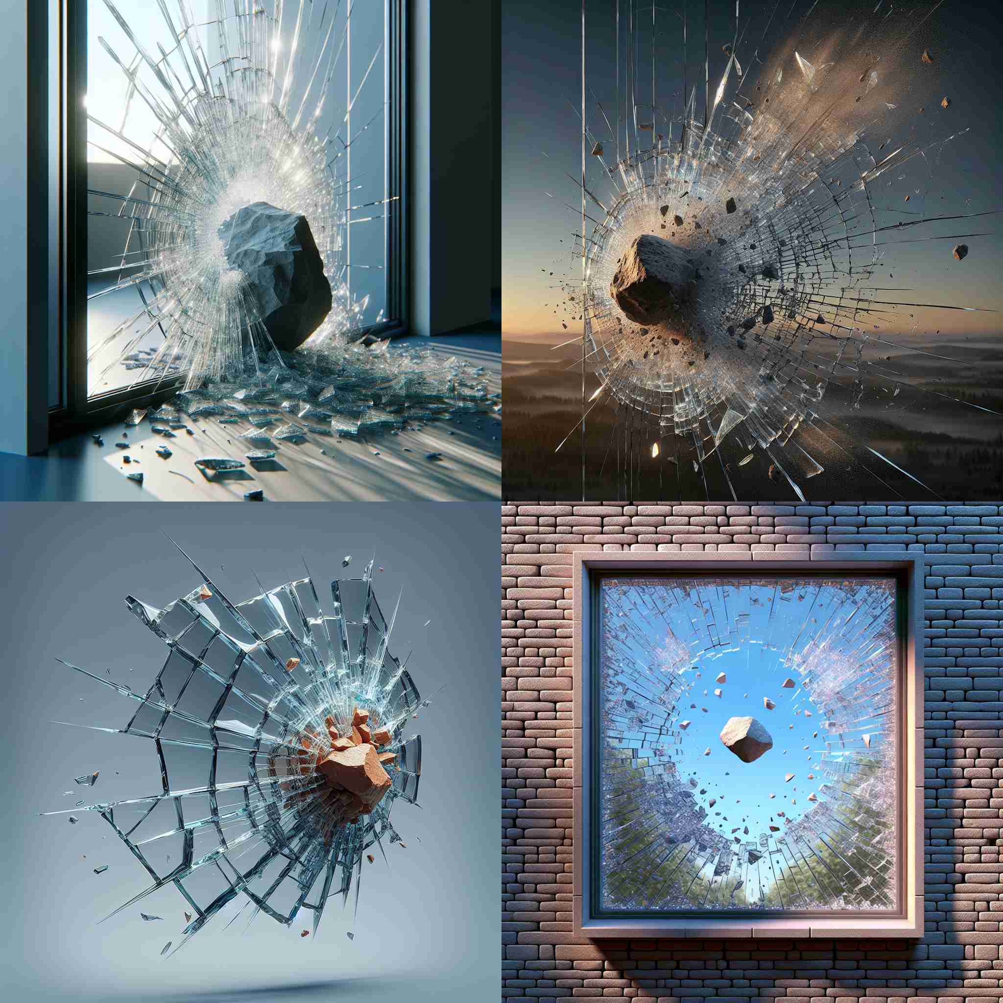 A glass window hit by a rock