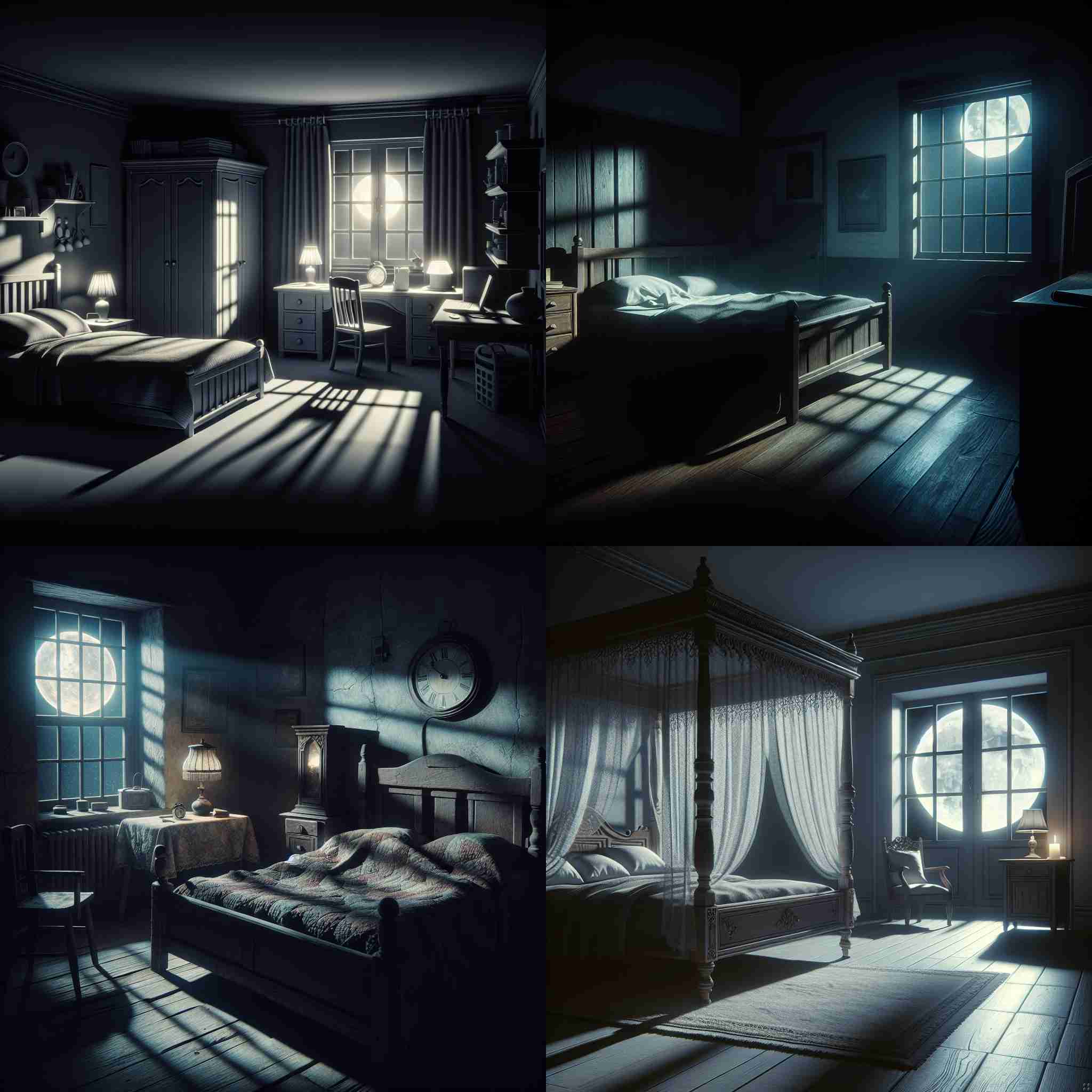 A bedroom at night with no electricity