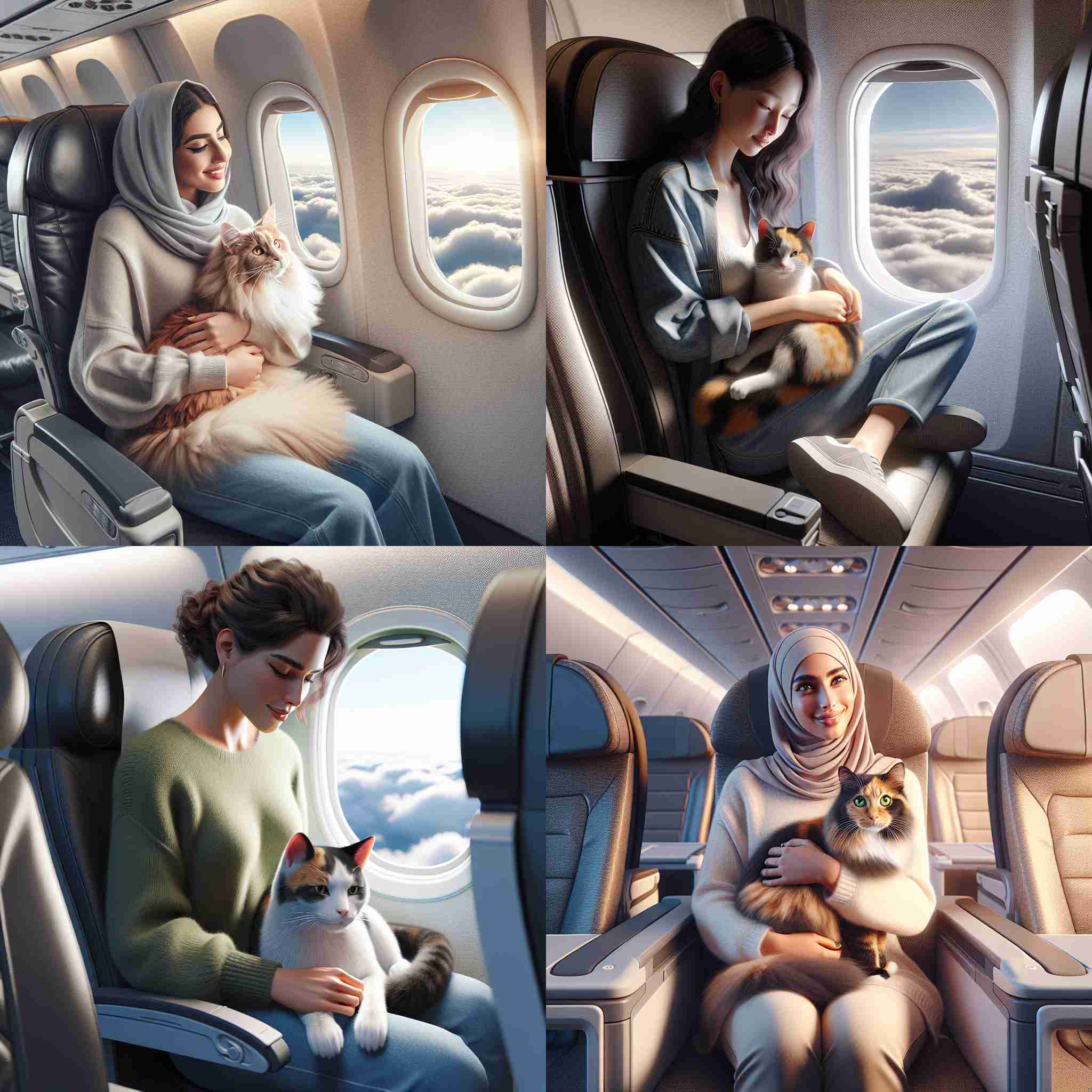 A passenger with her cat on the plane