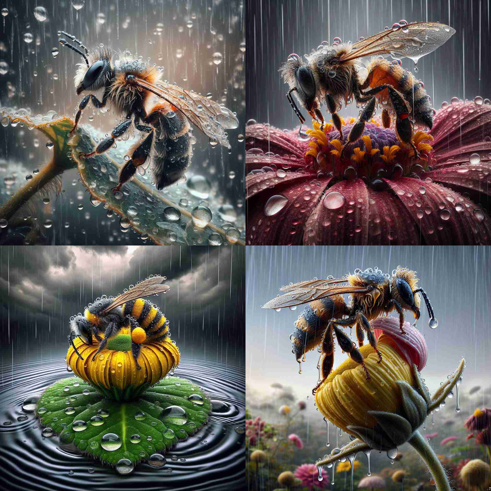 A bee on a rainy day