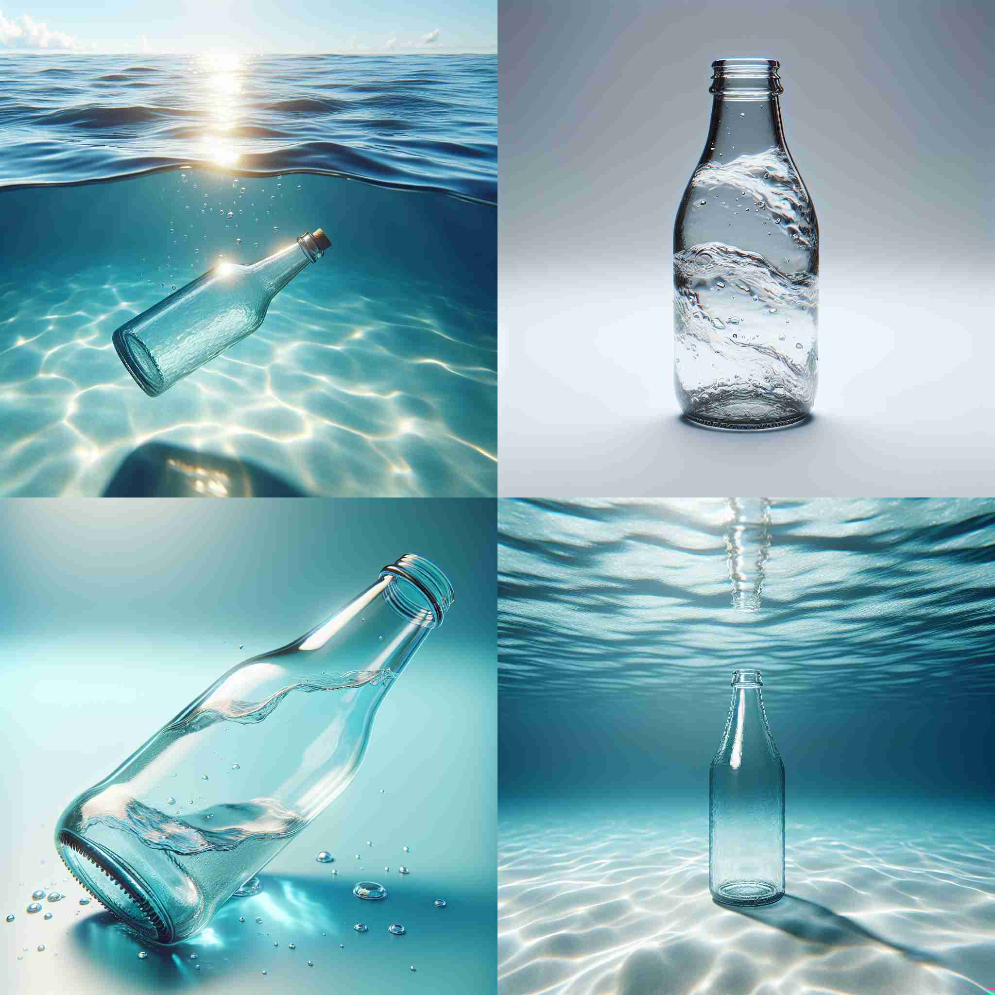 An empty bottle in water