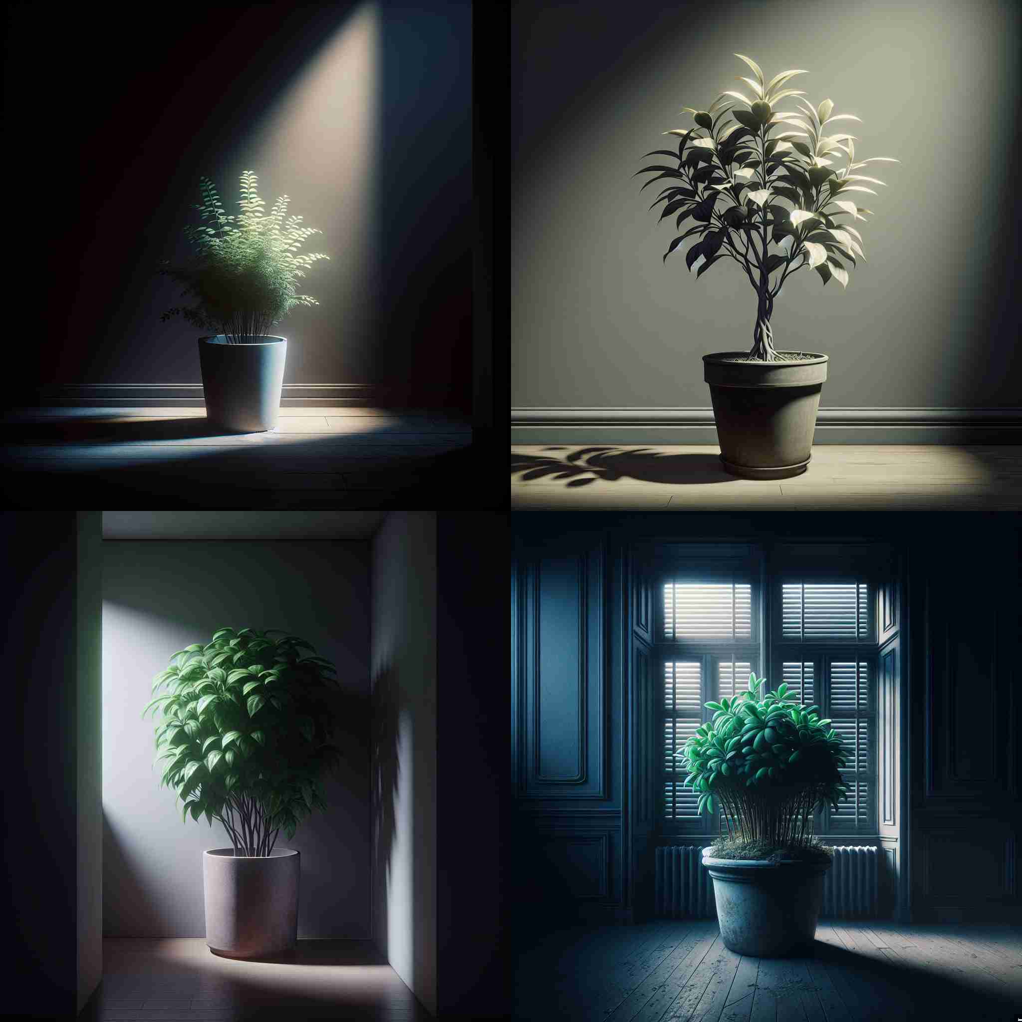 A potted plant kept in a dark room for a week