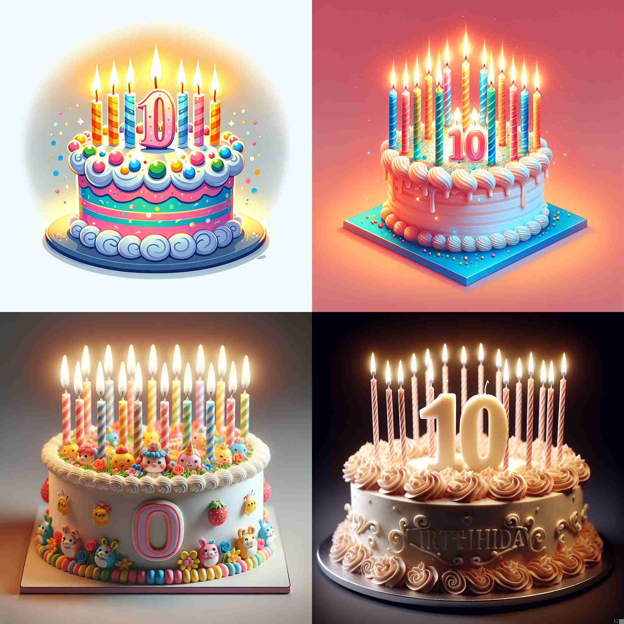 A ten-year-old kid's birthday cake with taper candles