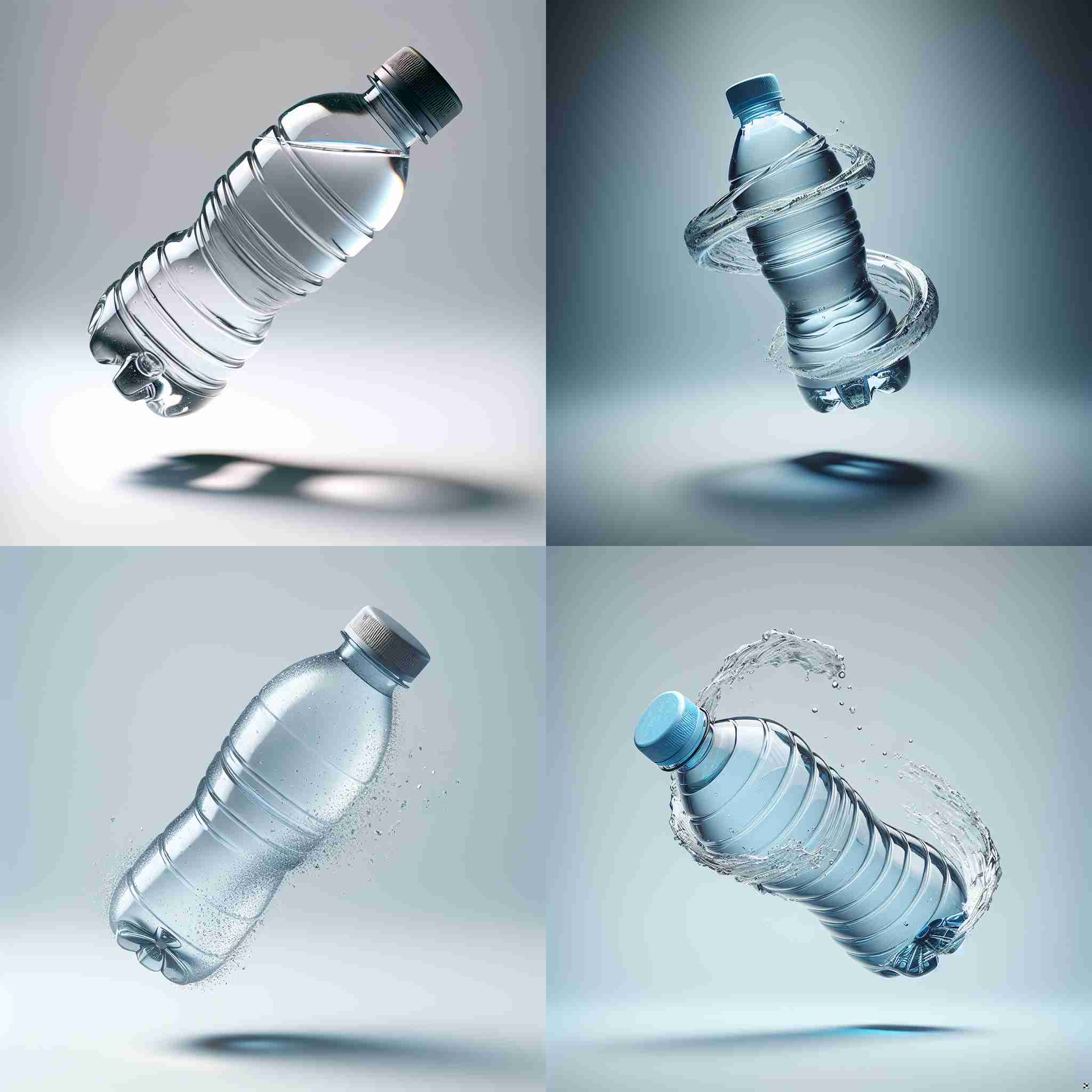 A capped water bottle turning upside down