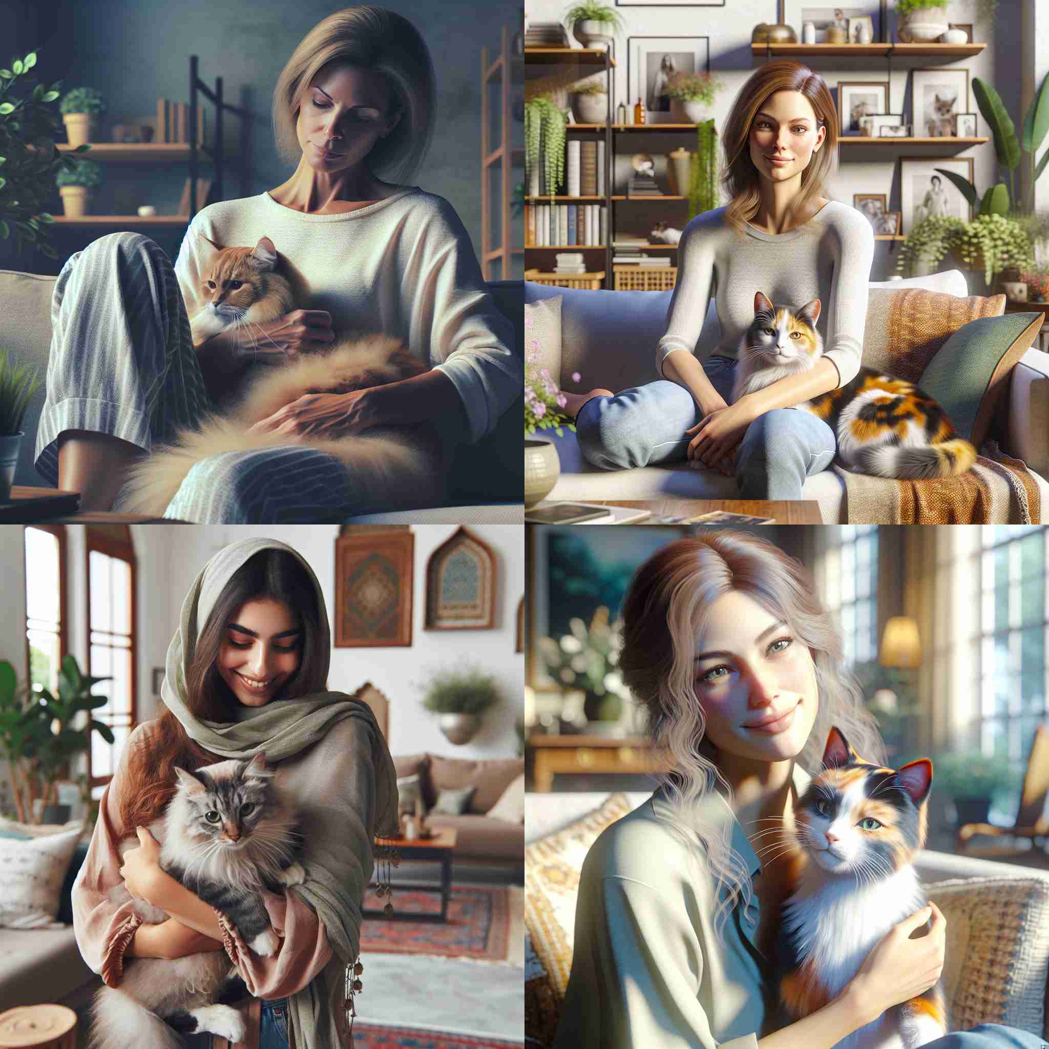 A woman with her cat at home