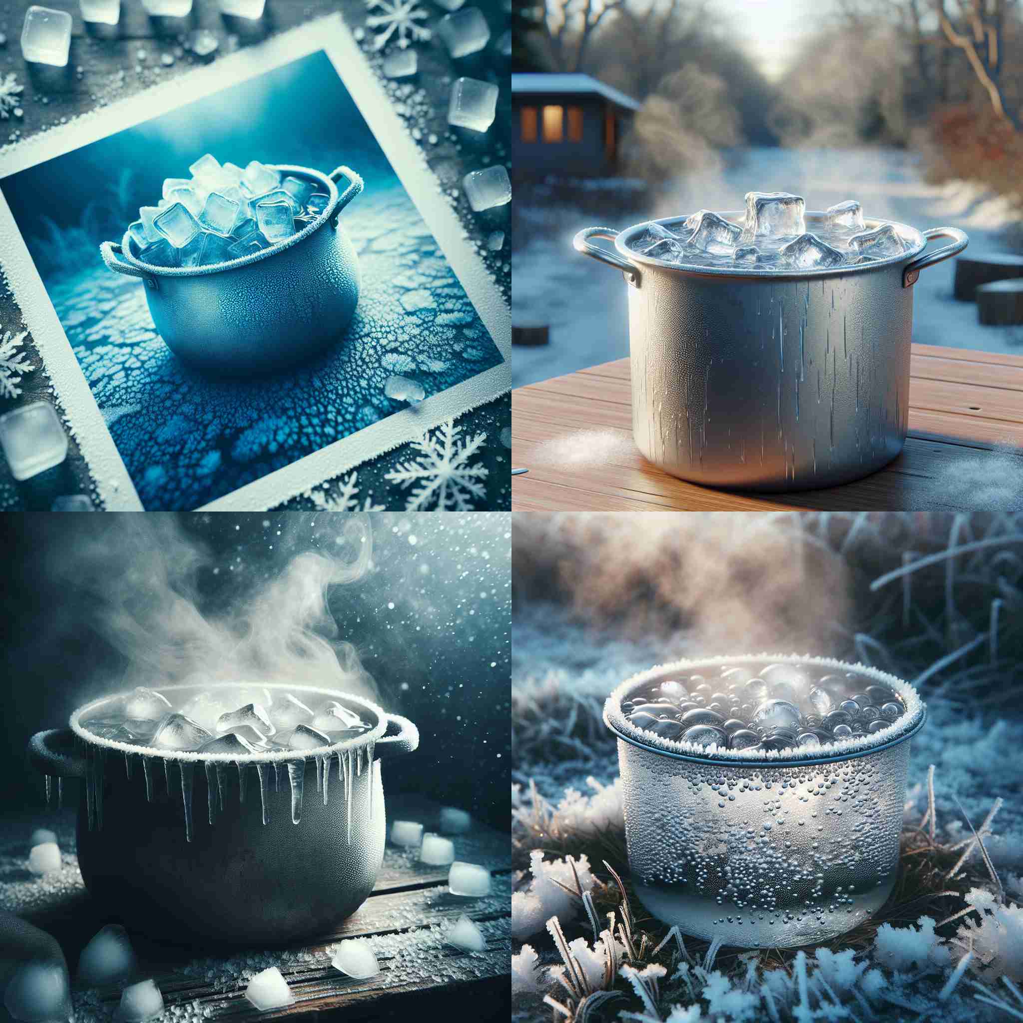 A pot of ice water on a cold day