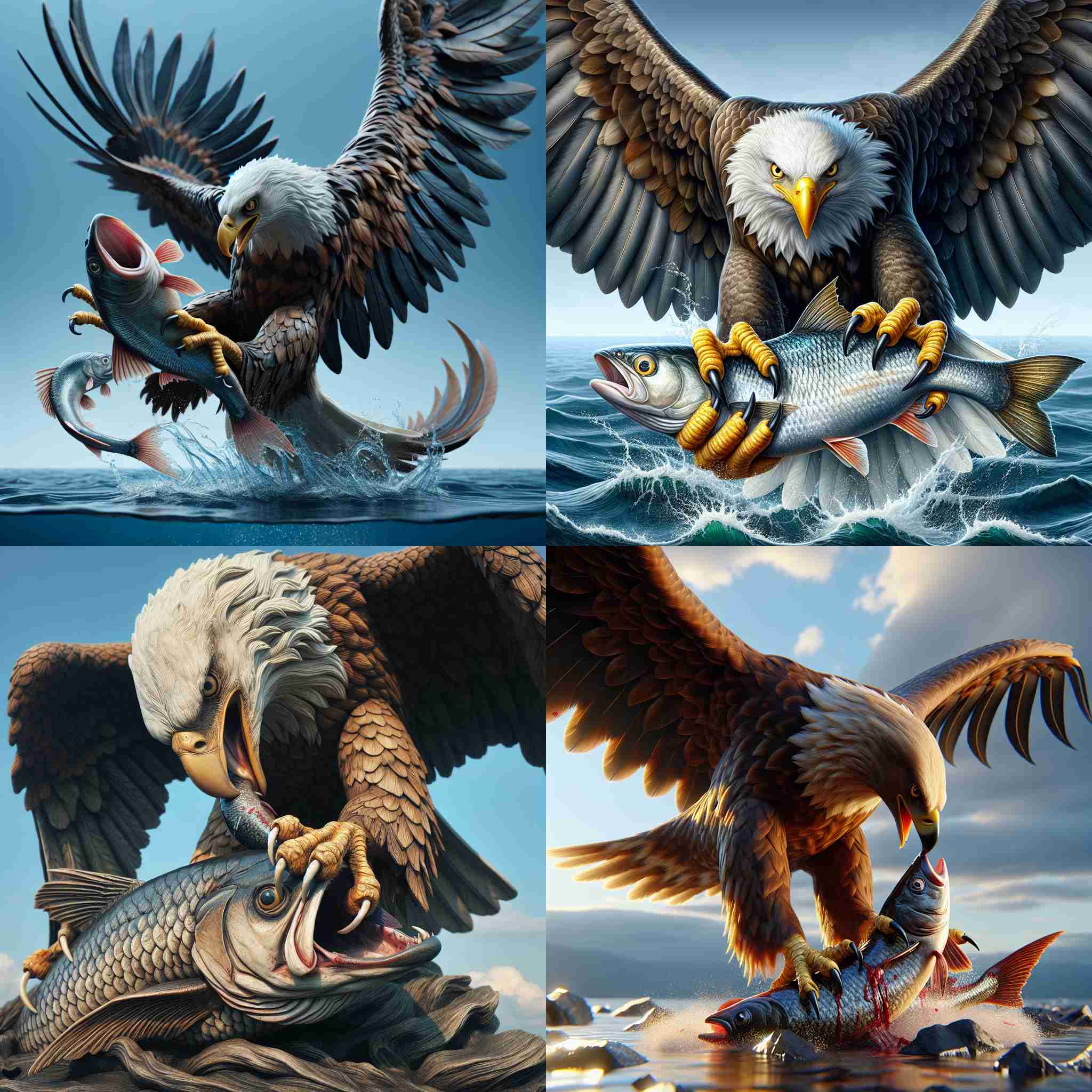 An eagle eating a fish