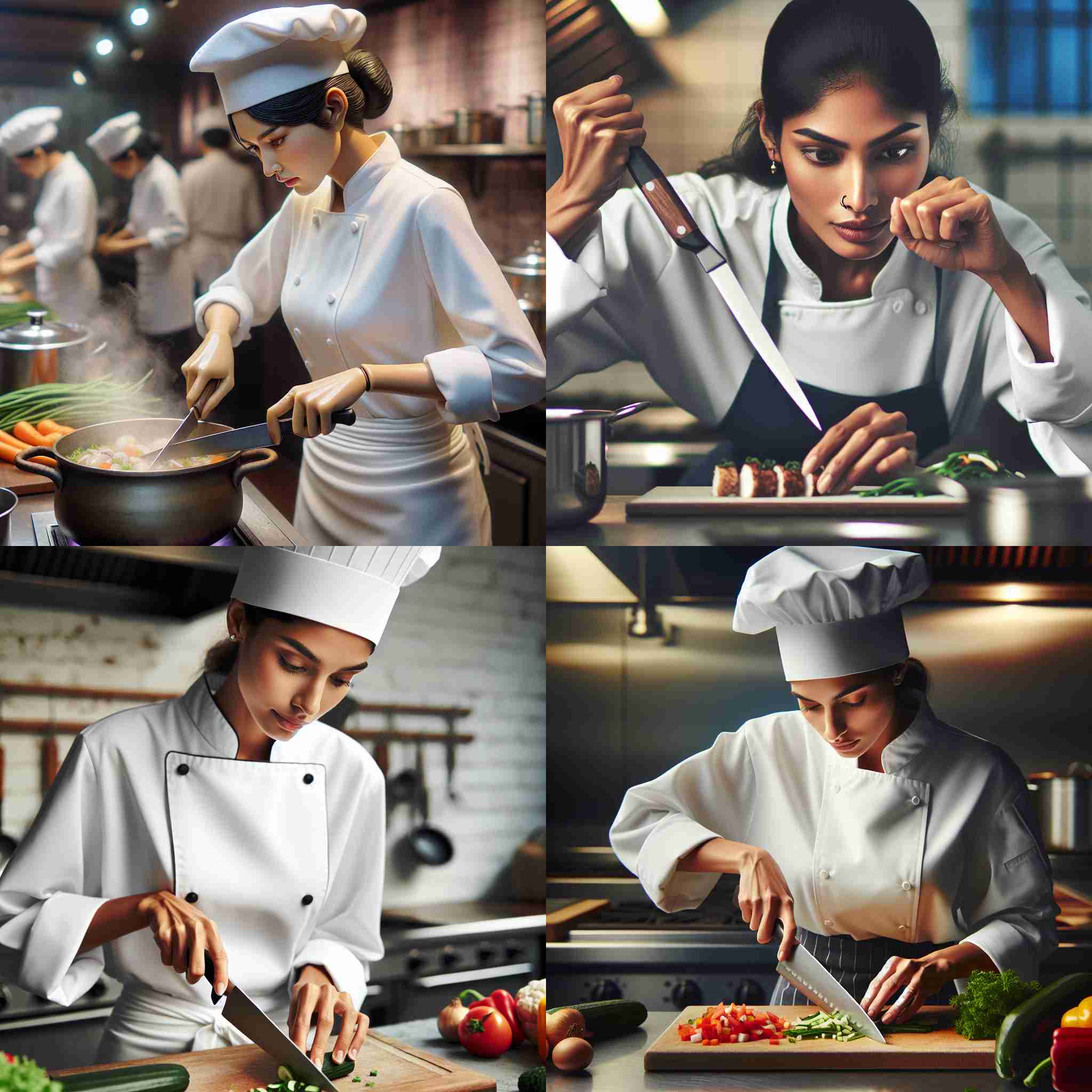 A chef preparing a meal with a knife