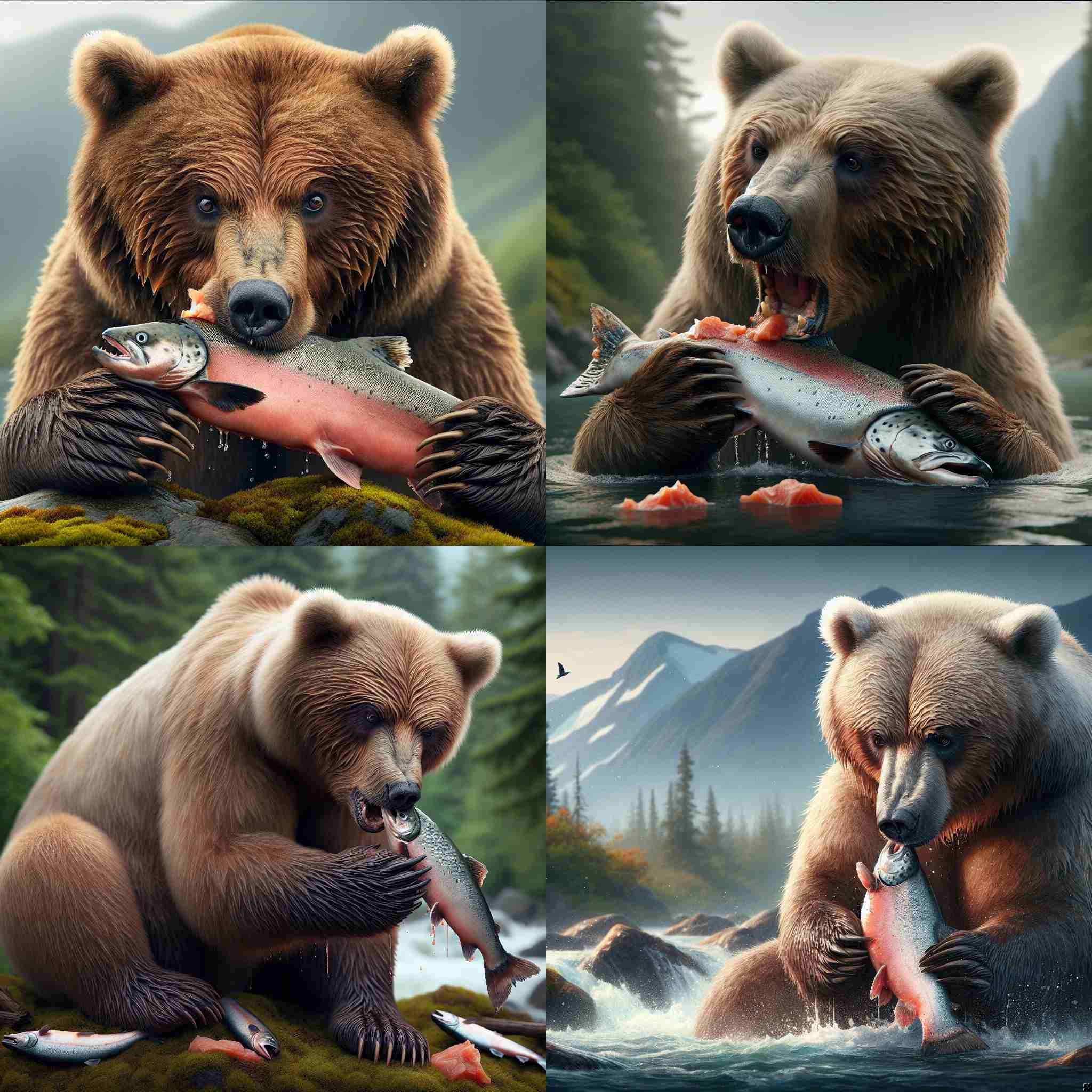 A bear eating salmon