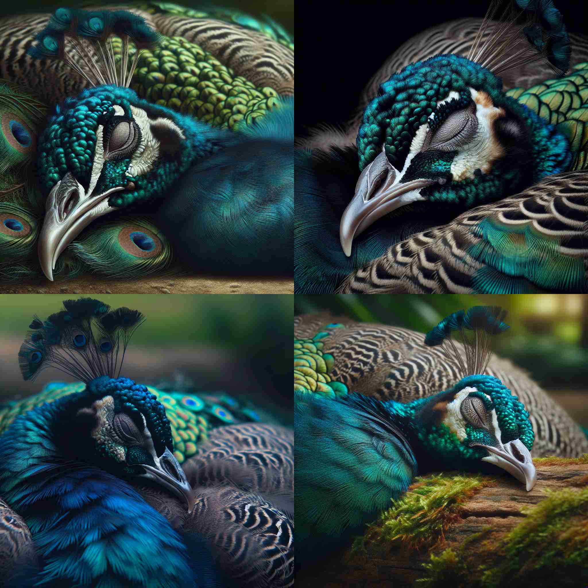 A peacock sleeping