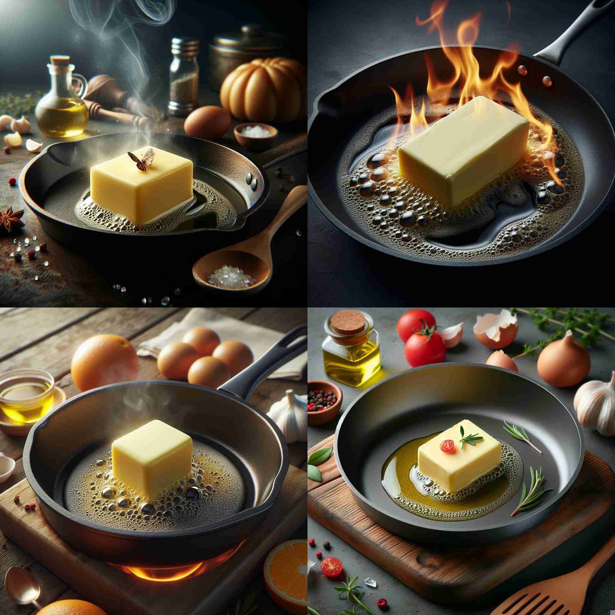 A piece of butter in a heated pan