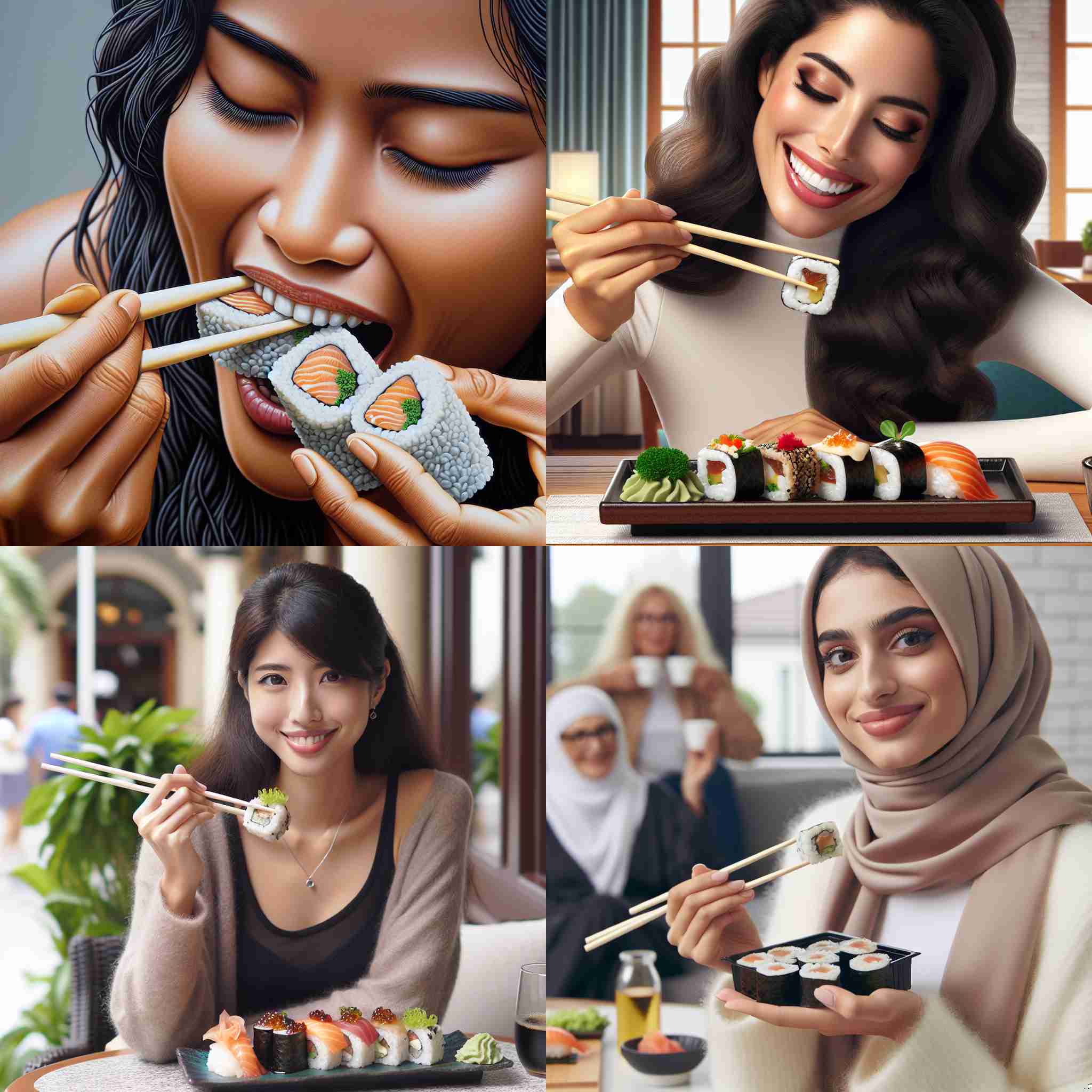 A person eating sushi