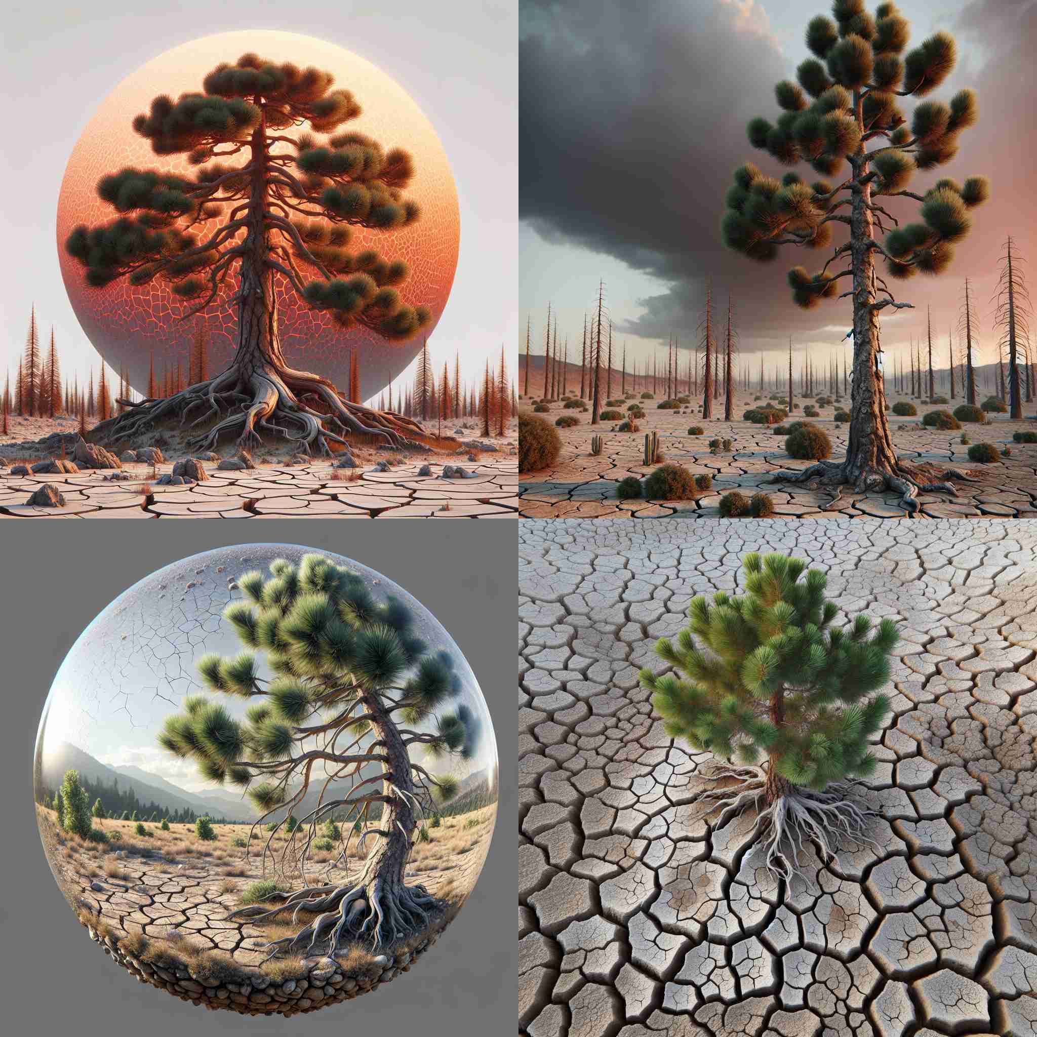 A pine tree in severe drought