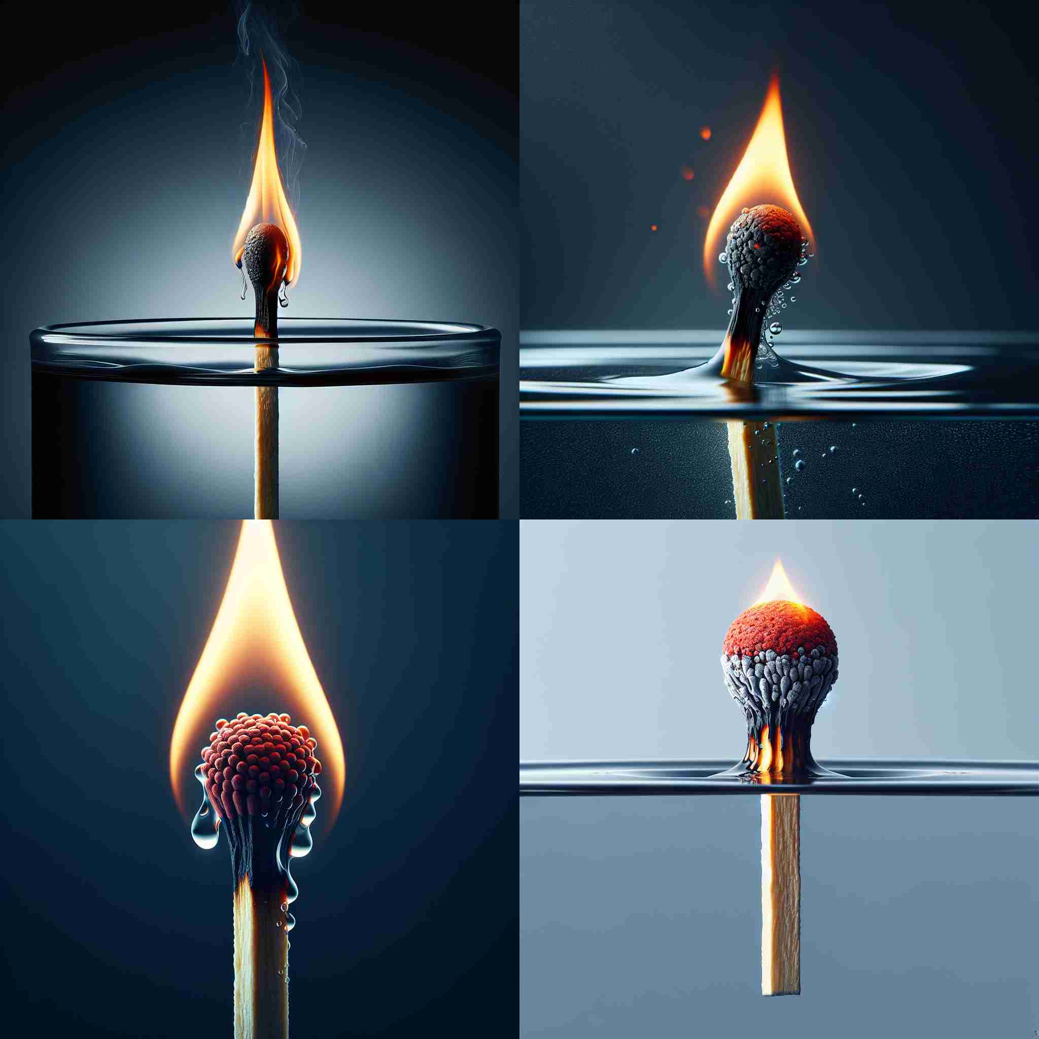 A burning matchstick dipped into water