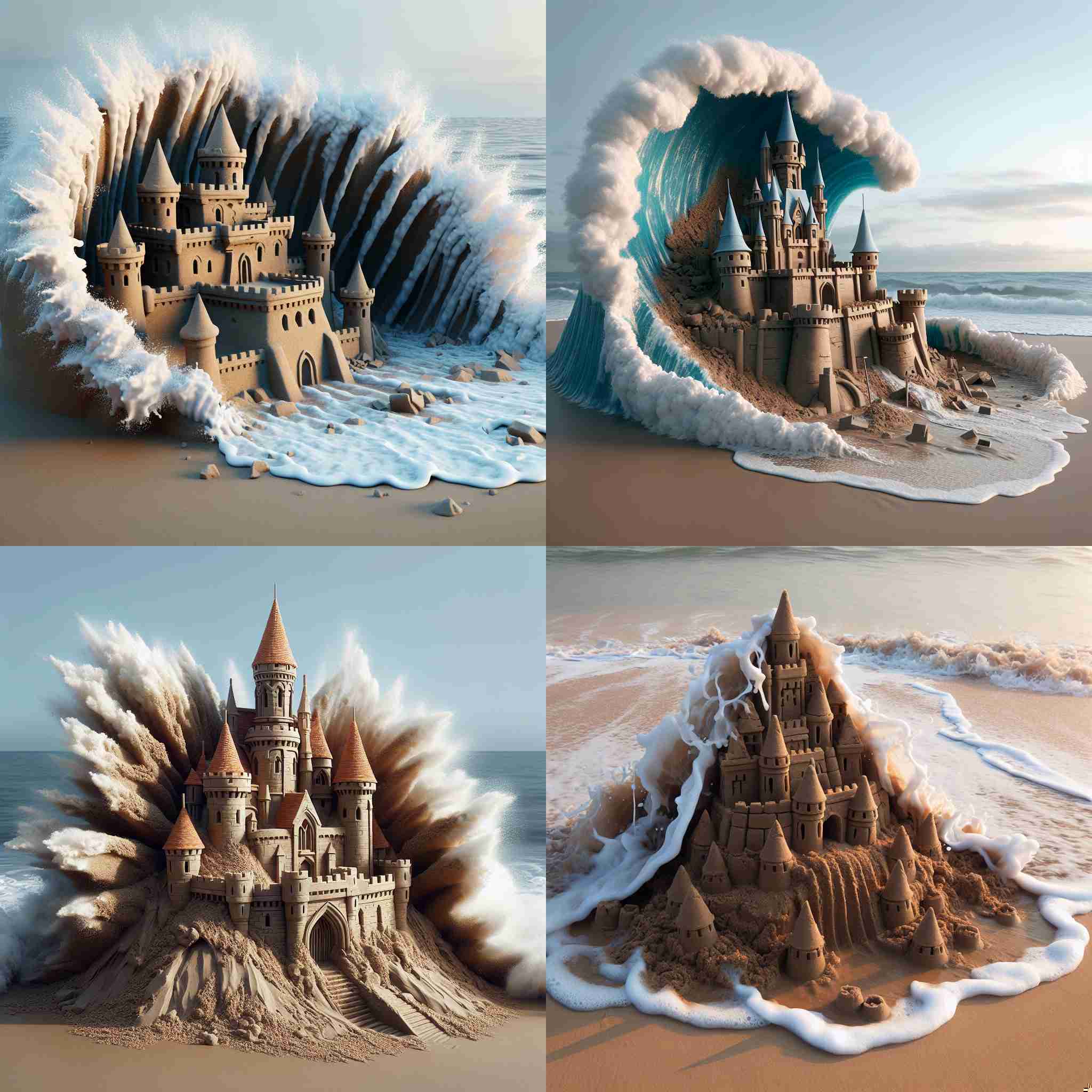 A sandcastle after being hit by a strong wave