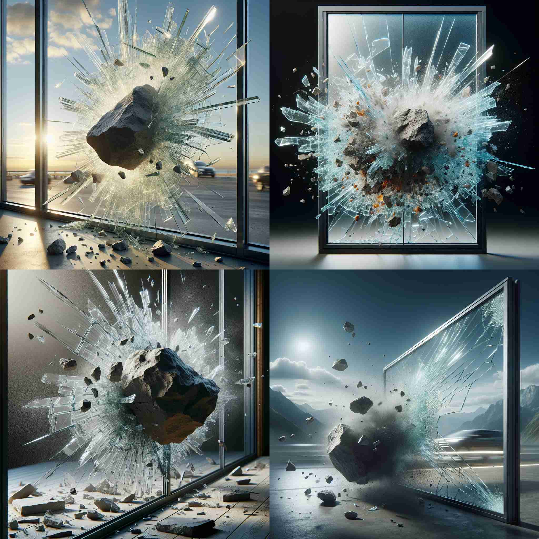 A glass window hit by a rock