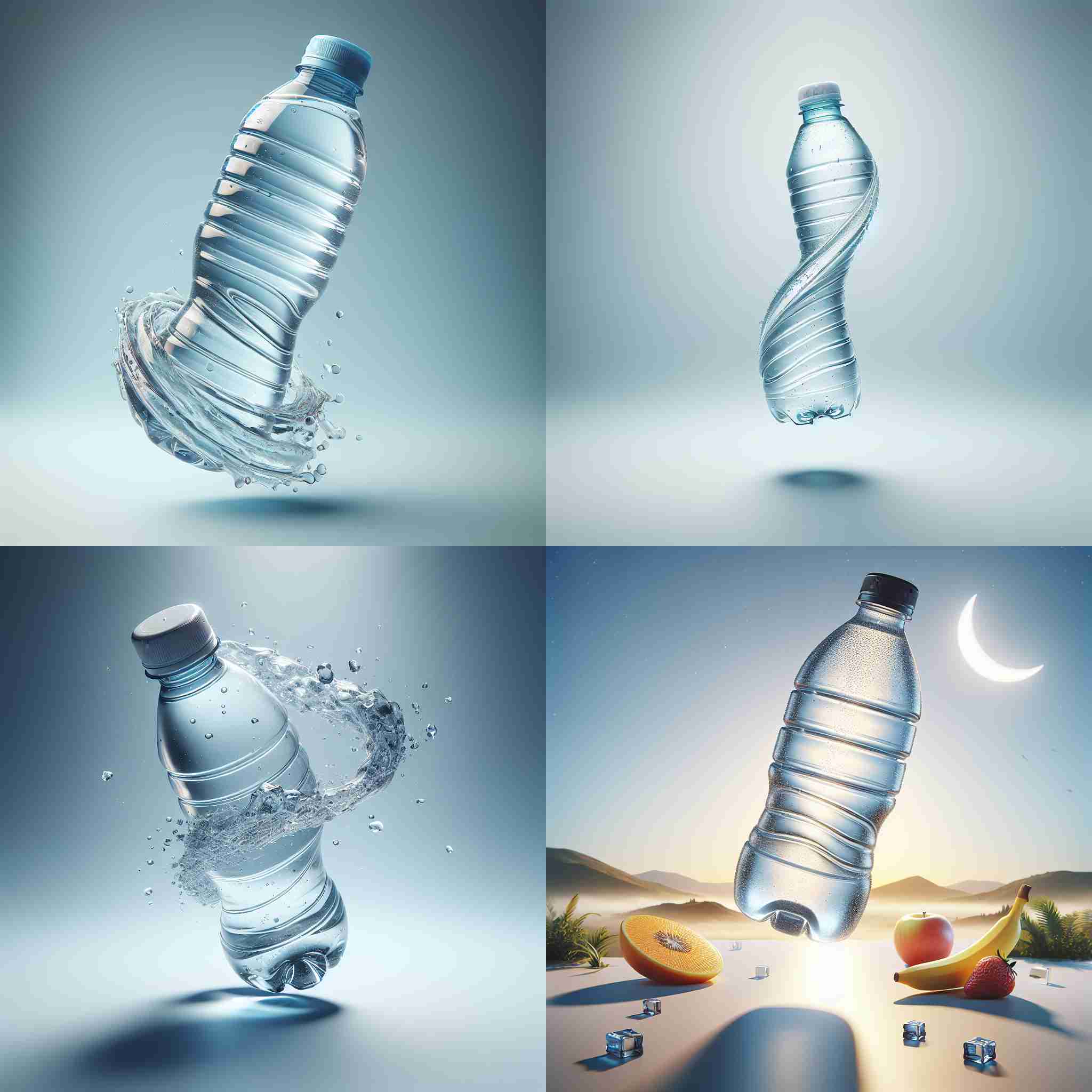 An uncapped water bottle turning upside down