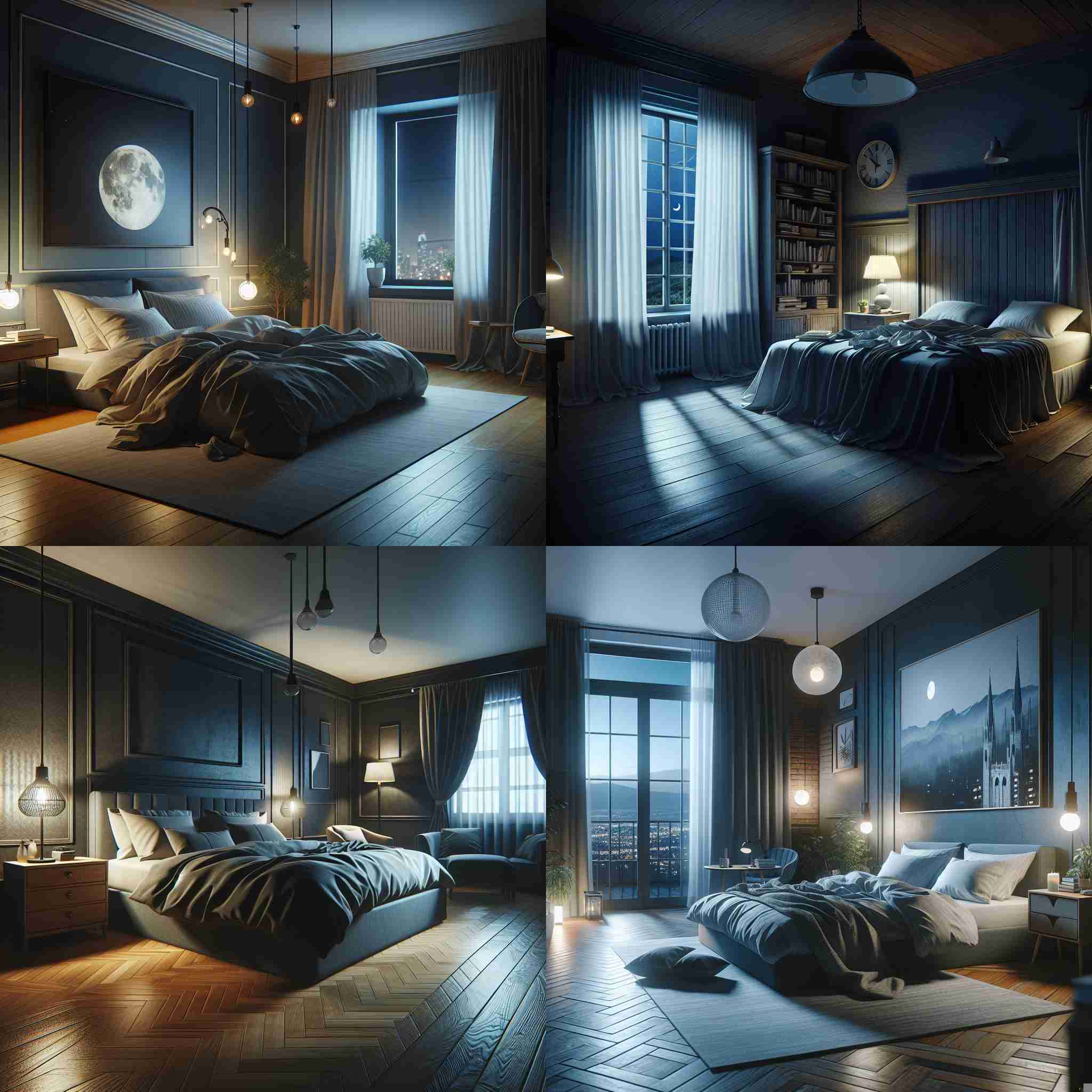 A bedroom at night with no electricity