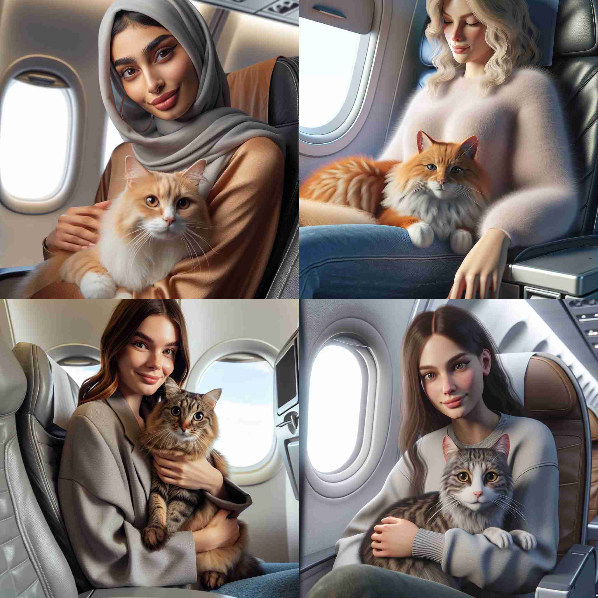 A passenger with her cat on the plane