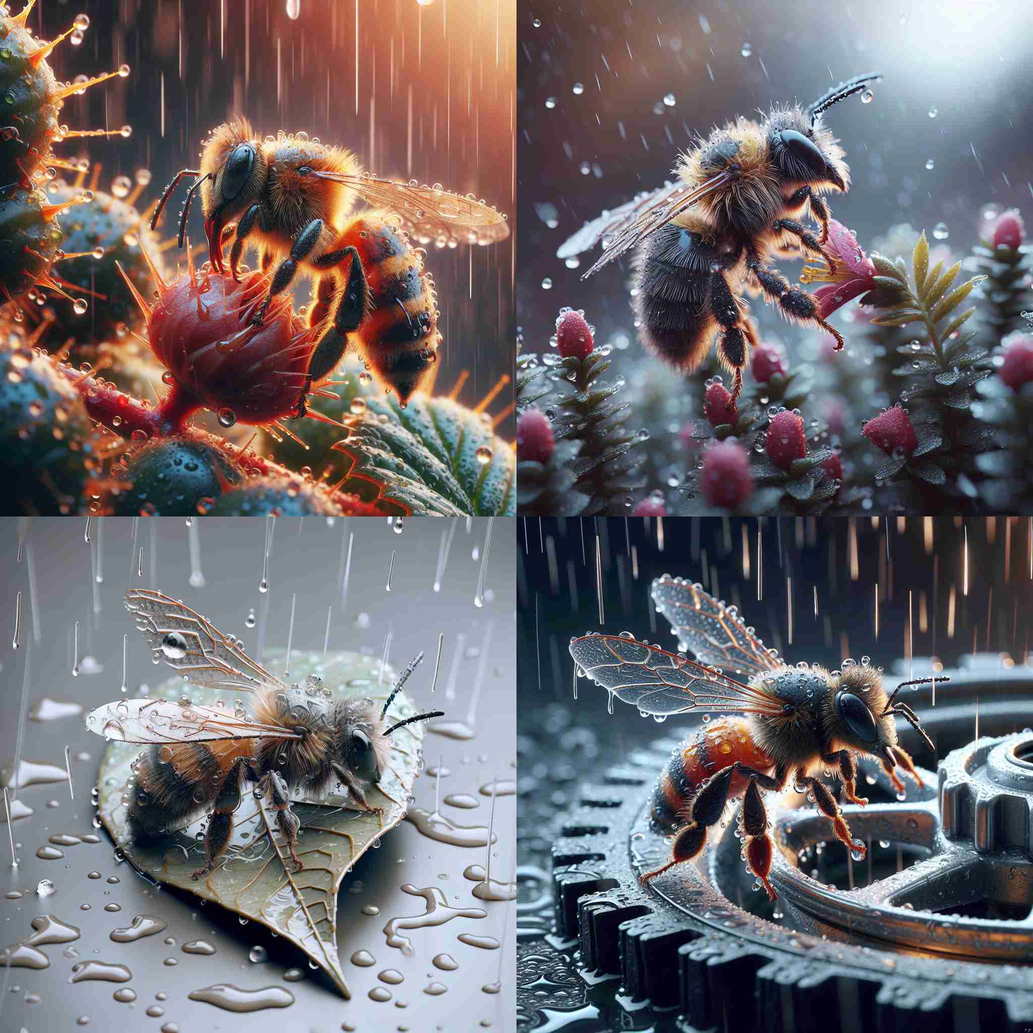 A bee on a rainy day