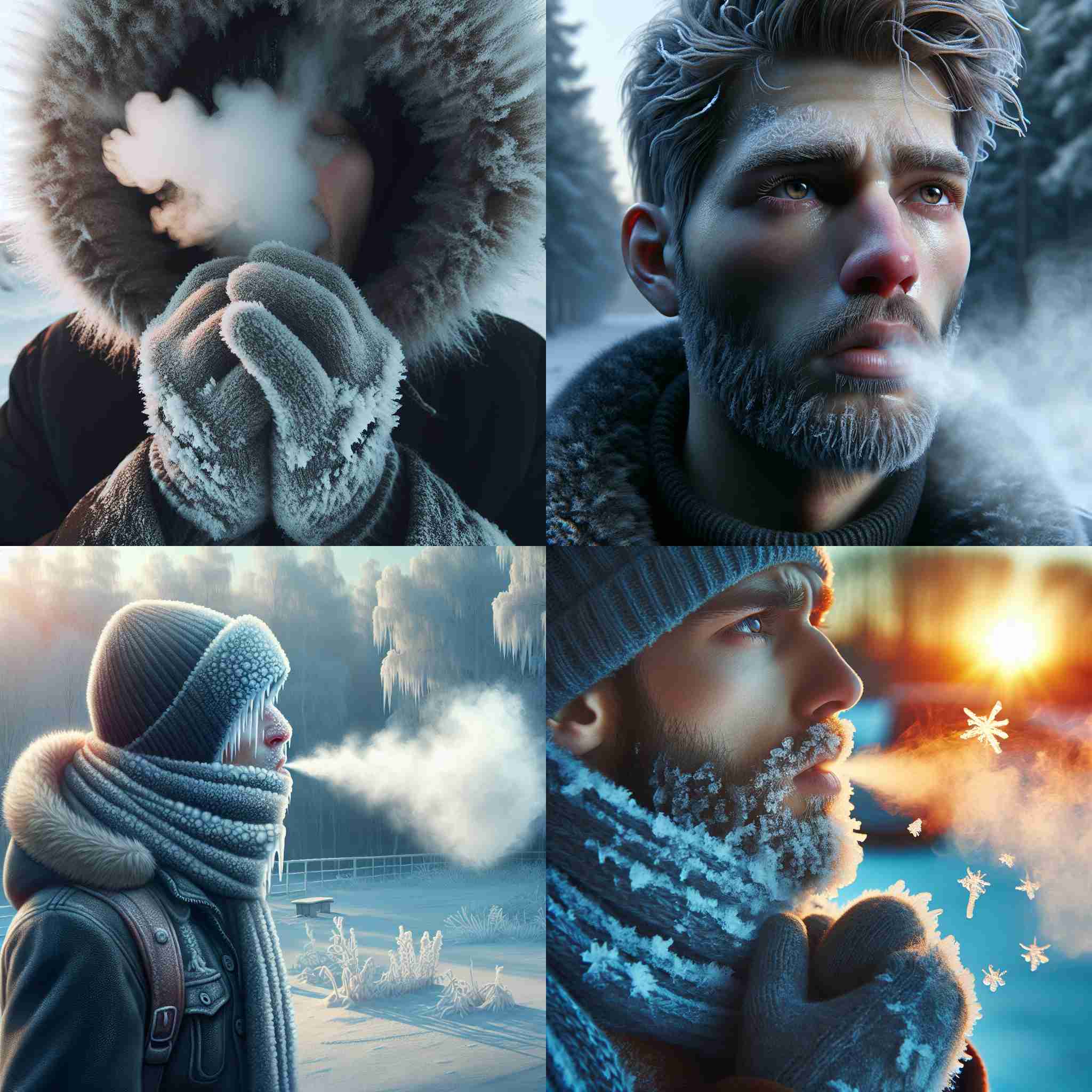 A person exhaling on a freezing winter day