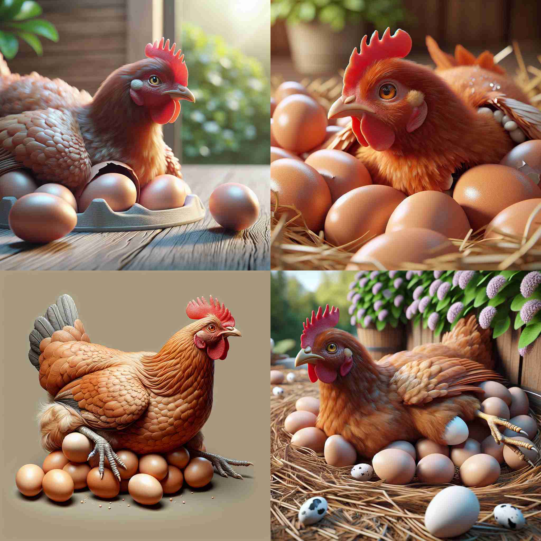 A chicken laying eggs