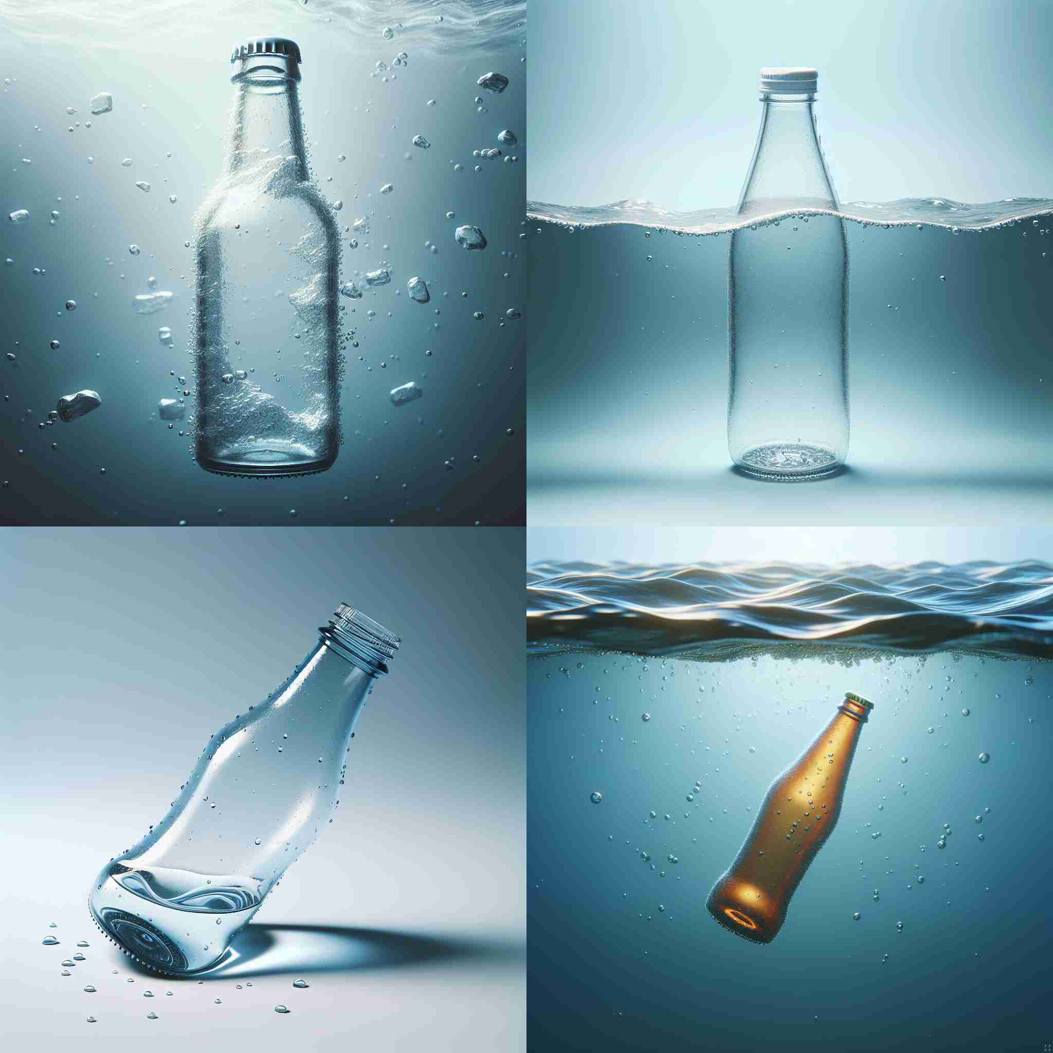 An empty bottle in water