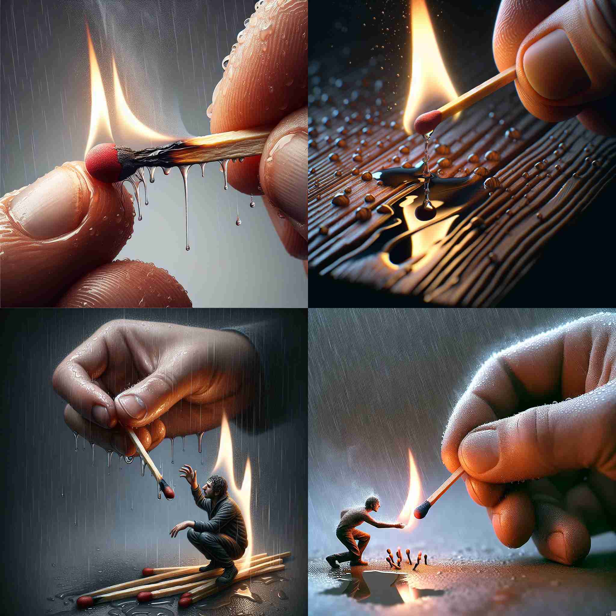 A person igniting a wet match