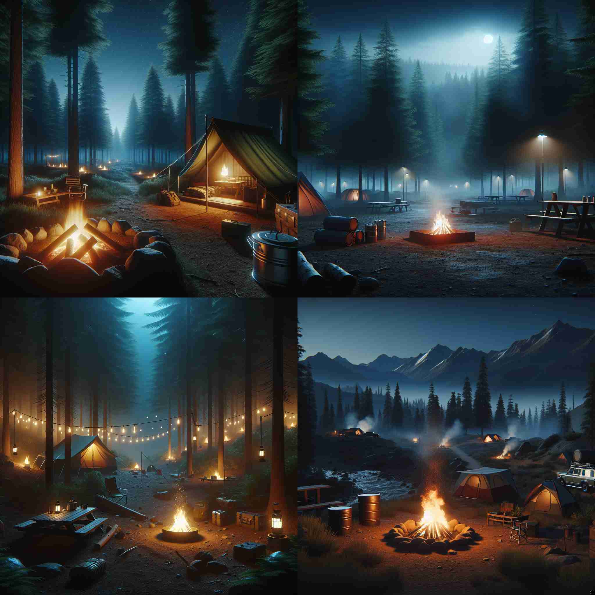 A campsite during a fire ban at night