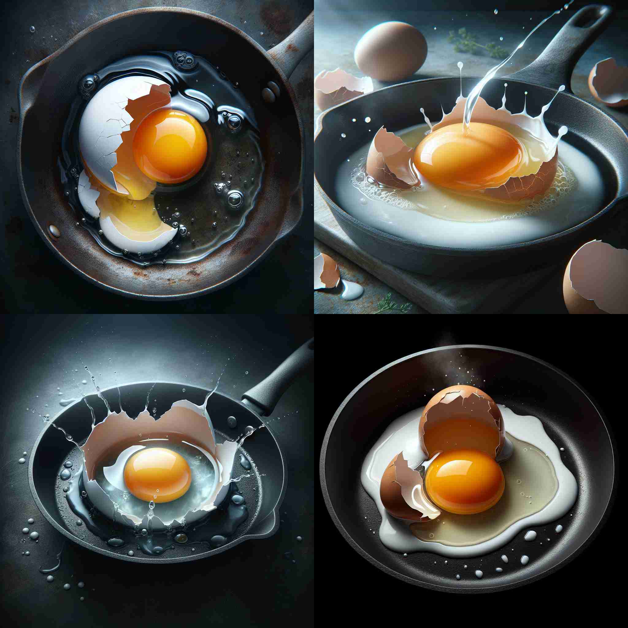 A cracked egg in a hot pan