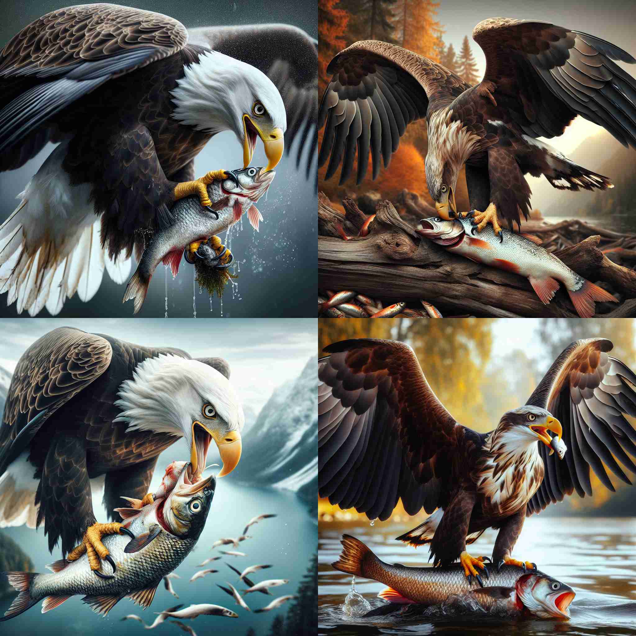 An eagle eating a fish