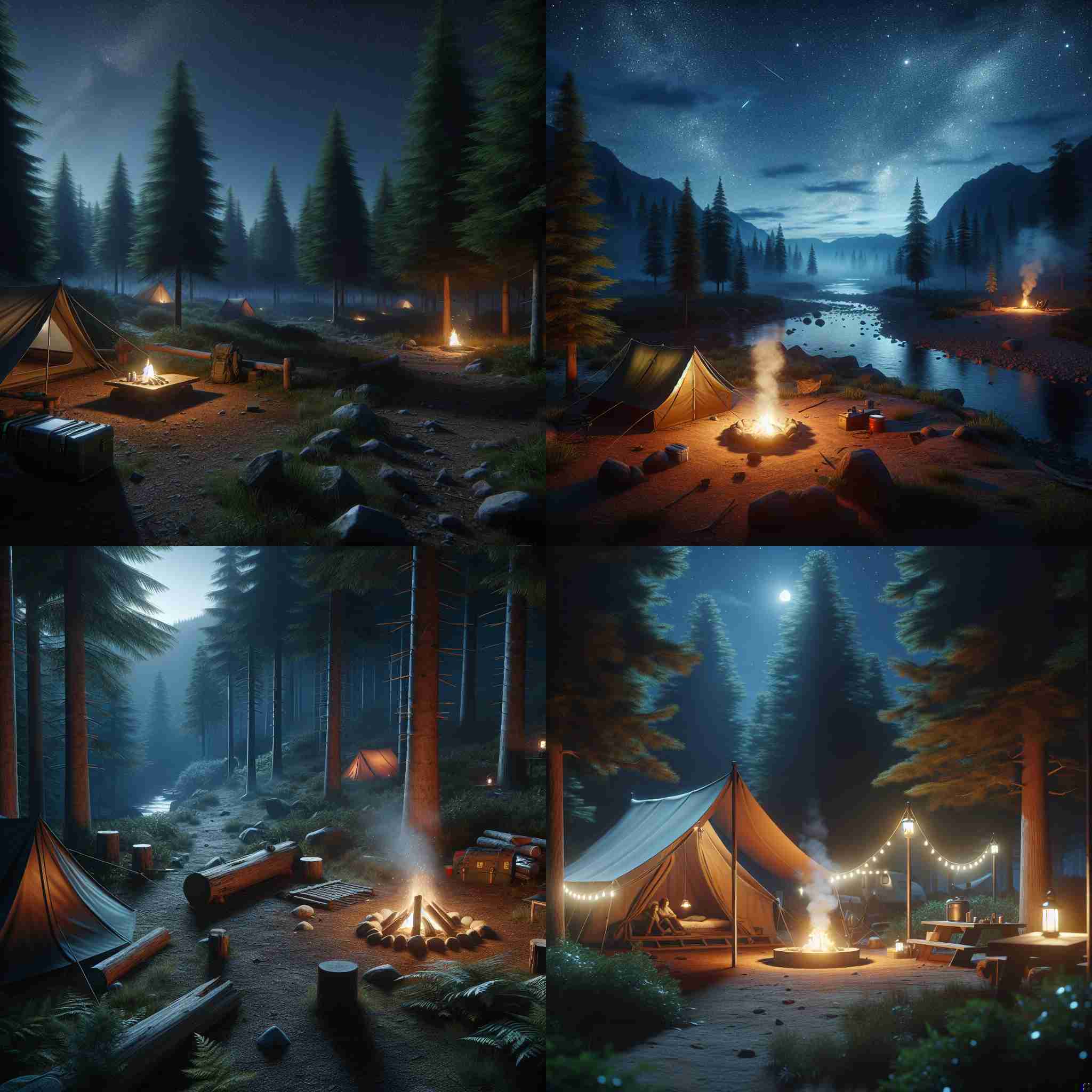 A campsite at night