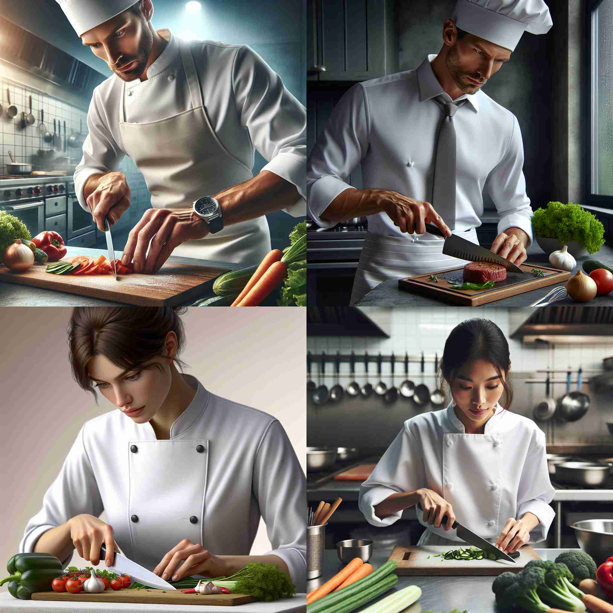 A chef preparing a meal with a knife