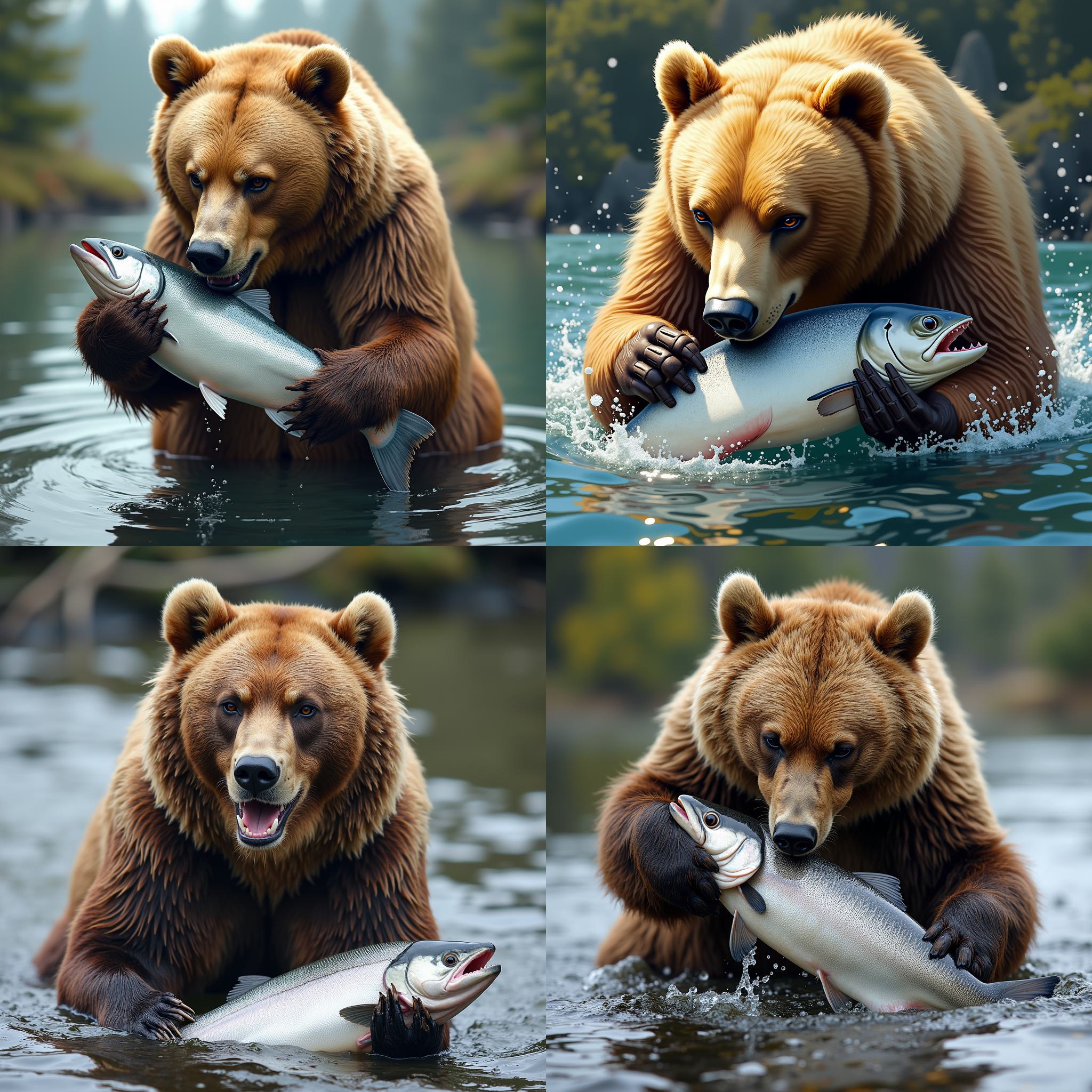 A bear eating salmon