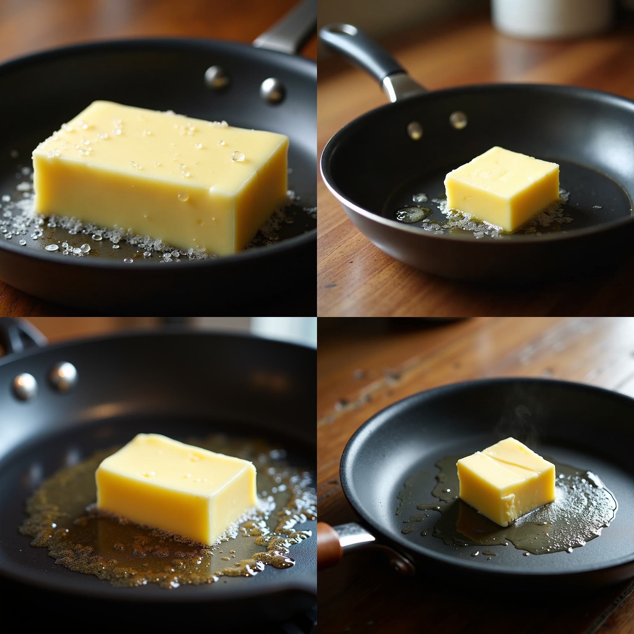 A piece of butter in a heated pan