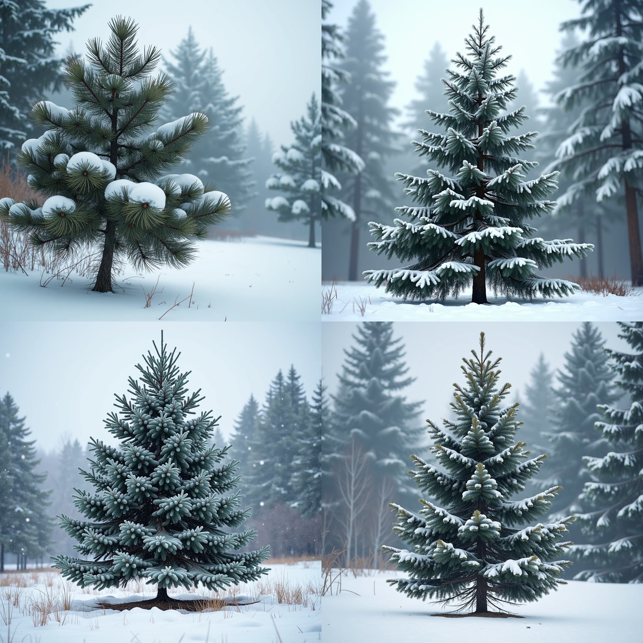 A pine tree in winter